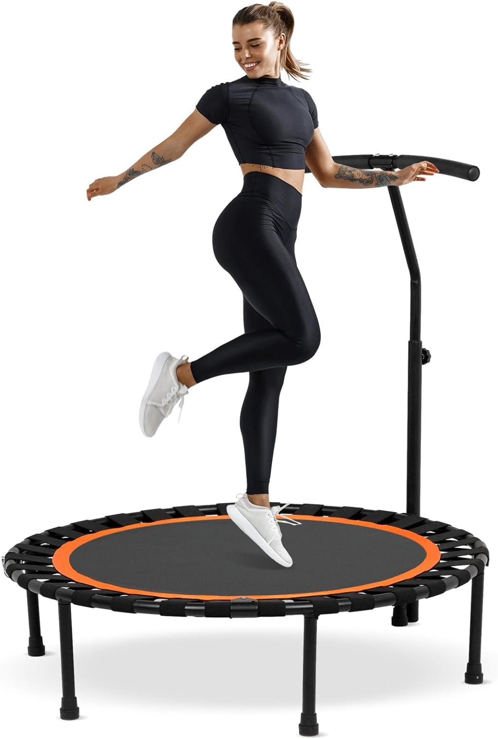ADVWIN 50 Inch Rebounder Trampoline Fitness Mini Trampolines with T-Shaped Handle for Adults and Kids Indoor/Outdoor Workout Max Load 150KG Yellow/Orange