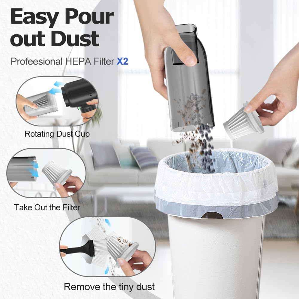 Ekbas Car Vacuum High Power Scution 18000PA 3 in 1 Blower Brushless Motor Wireless Handheld Vacuum Cleaner,120W Lightweight Cordless Mini Vacuum Portable Vacuum for Car Pet Hair Men Women Home Office image number 4