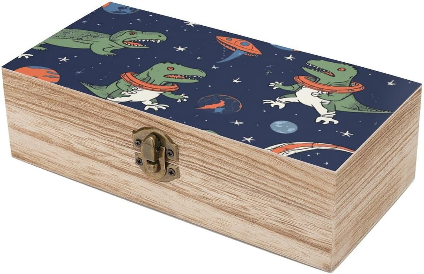 Dinosaur Rocket Wooden Box Wood Wedding Keepsake Boxes with Lids Small Decorative Boxes Lightweight Wooden Memory Storage Box for Crafts Keepsakes Jewelry Photo Letter Storage