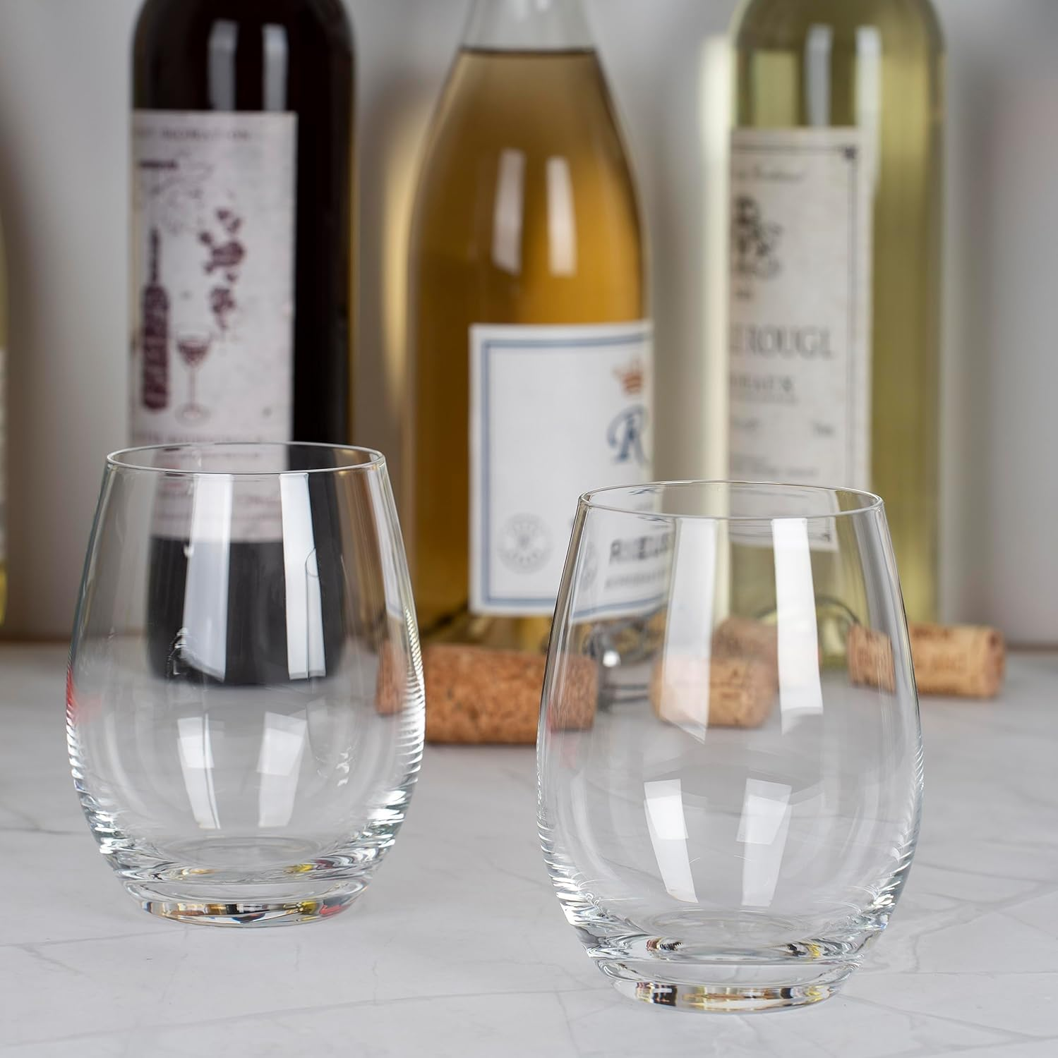 Premium Crystal Stemless Wine Glasses Set of 6, 450 Ml Lead-Free Red or White Wine Glass, Water Juice Glasses, All-Purpose Beverage Cups, Clear Drinking Tumblers in Gift Box, Dishwasher Safe image number 1