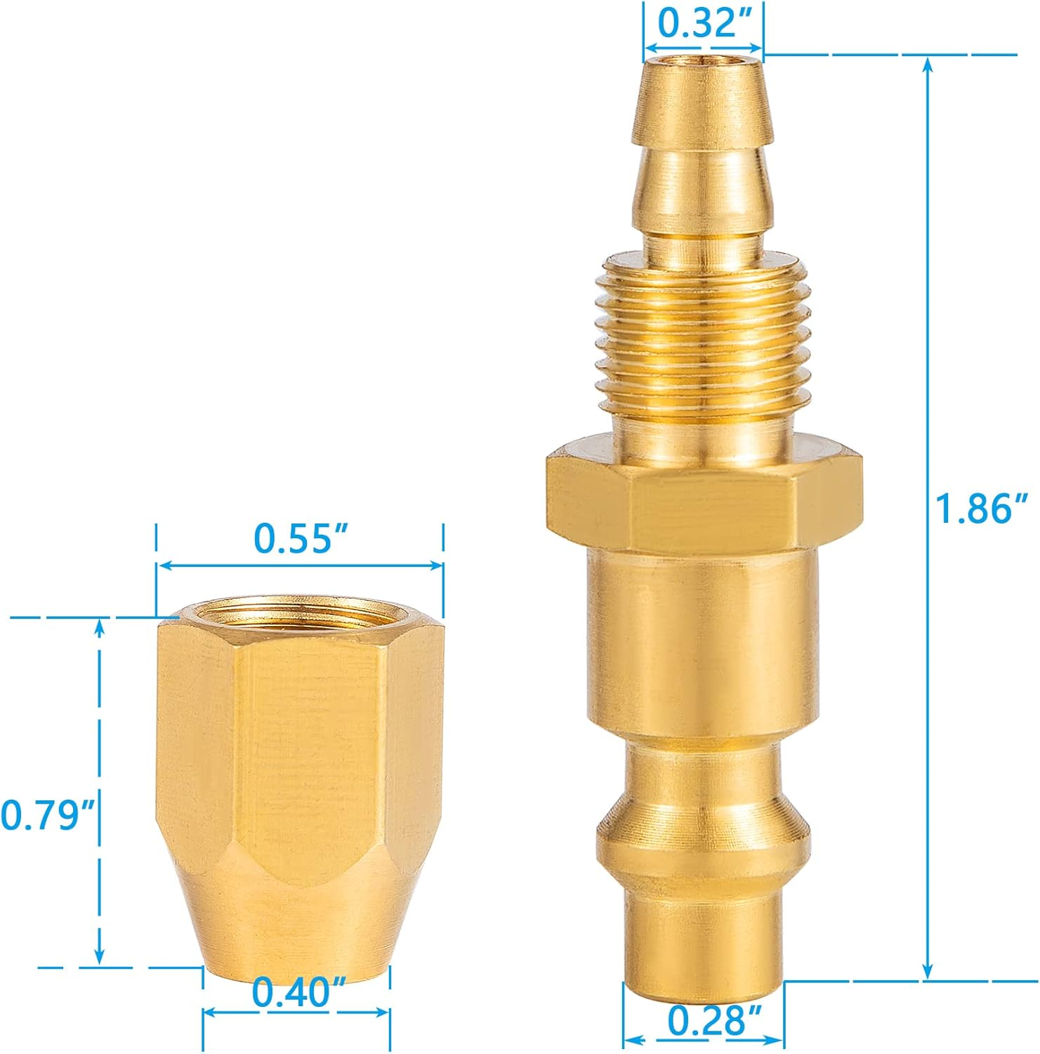 Premium Solid Brass 2PCS Pneumatics Reusable Replacement Fitting 1/4" Barb for 1/4-Inch ID Polyurethane Air Hose with 1/4" NPT Rigid Replacement image number 2