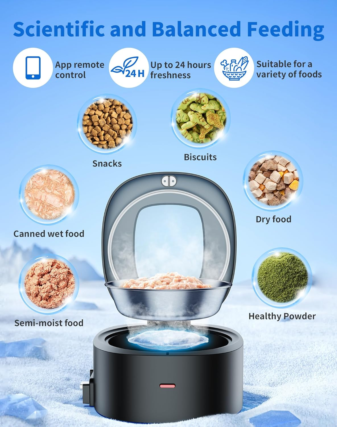 Honeyguaridan Automatic Cat Feeder for Wet Food,2.4G Wifi Enabled Smart Feed Pet Feeder with Ice Pack and Freshness Dry Food Desiccant image number 5