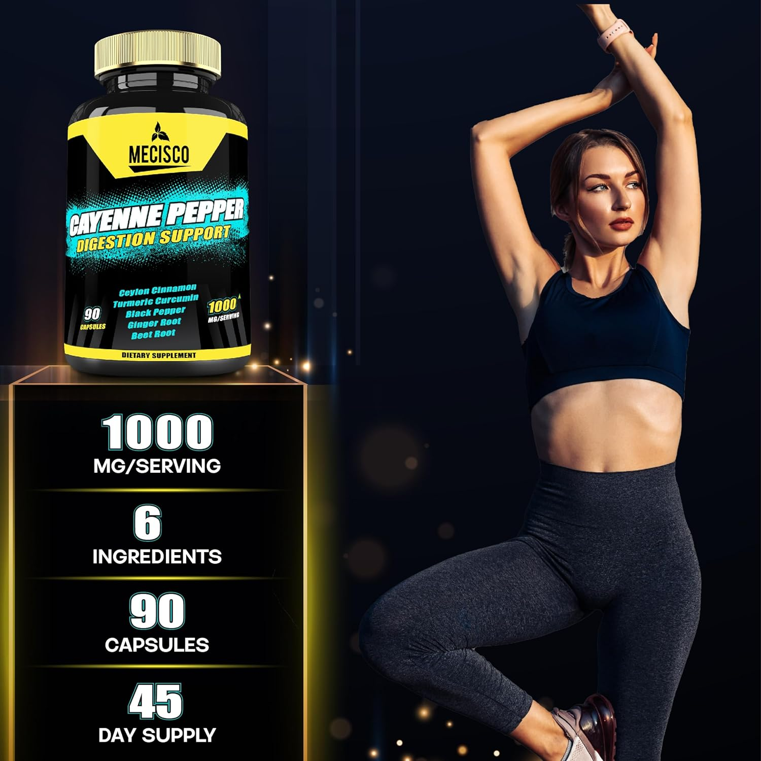 6In1 Cayenne Pepper Capsules with Ginger Root, Beet Root, and Black Pepper and More - 90 Capsules image number 1