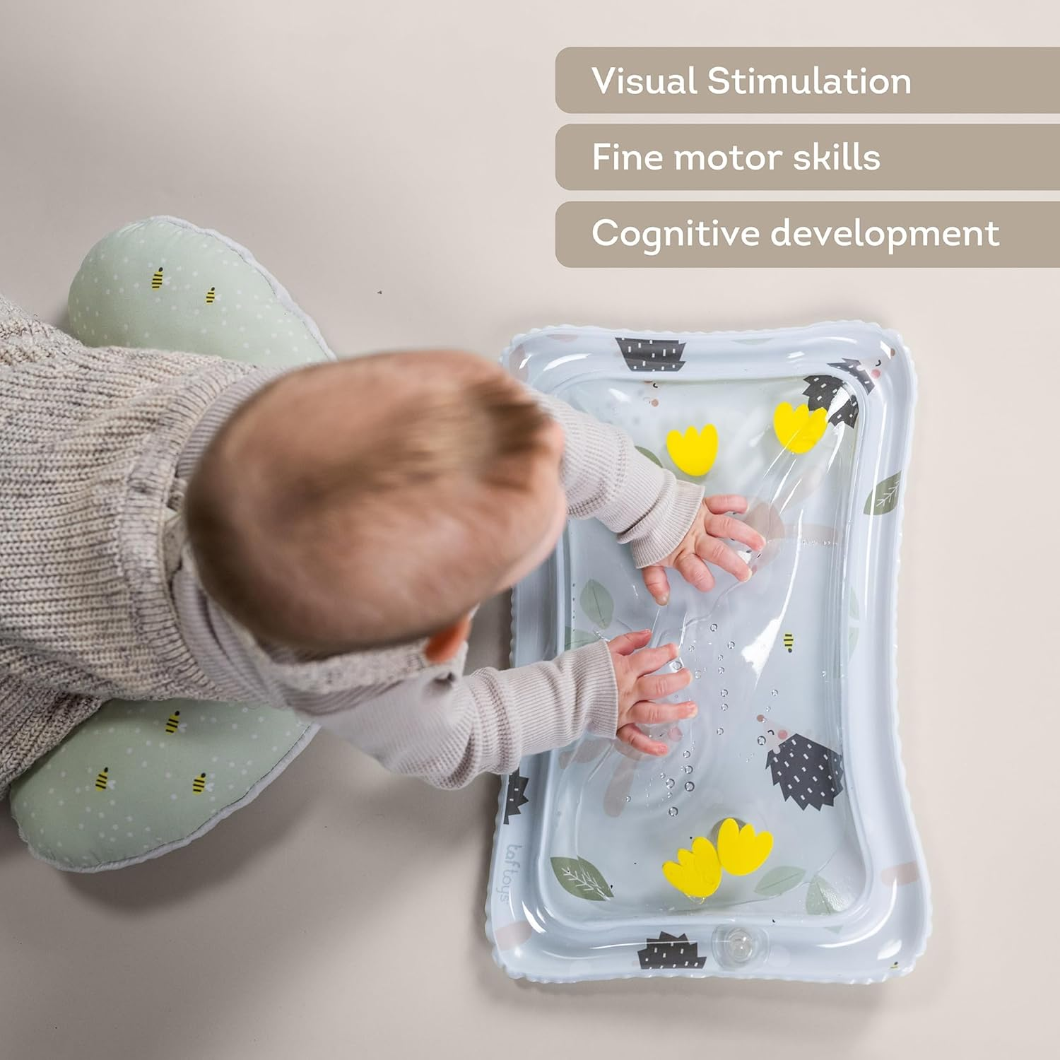 Taf Toys Tummy Time Set with Water Mat and Supportive Cushion for Baby Development &ndash; Infant Activity Play Mat and Lounge Pillow for Newborns, Infants, and Toddlers image number 3