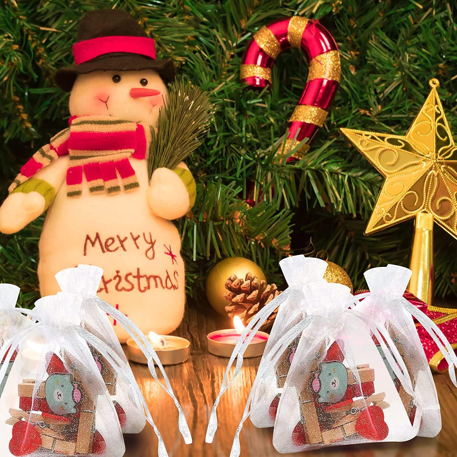 YUNAI 50PCS 13X18Cm Sheer Small Drawstring Organza Gift Bags for Christmas, Wedding and Packaging. image number 5