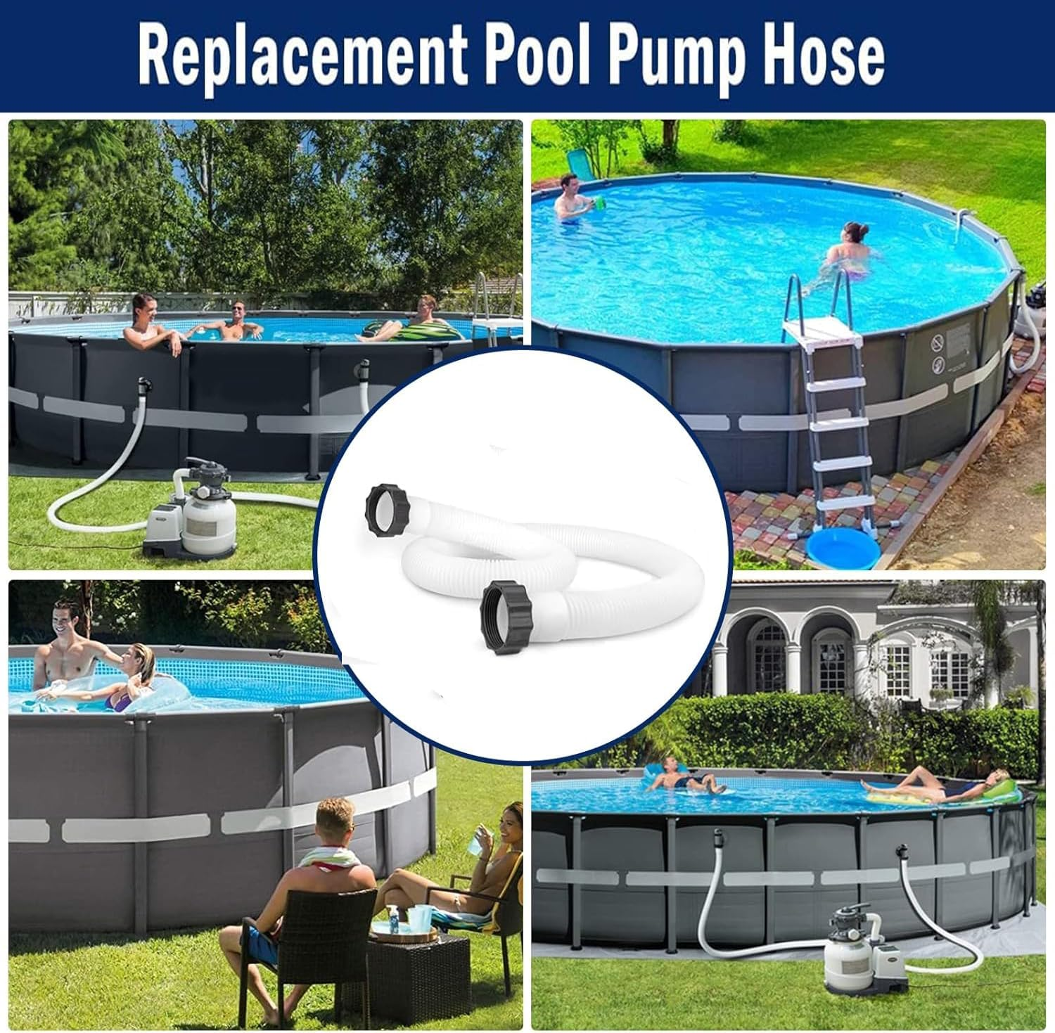 Yharnamite Pool Pump Replacement Hose for Intex 29060E, 1.5" Diameter Pool Hose, Leakproof Filter Pump Hose(1.5M)