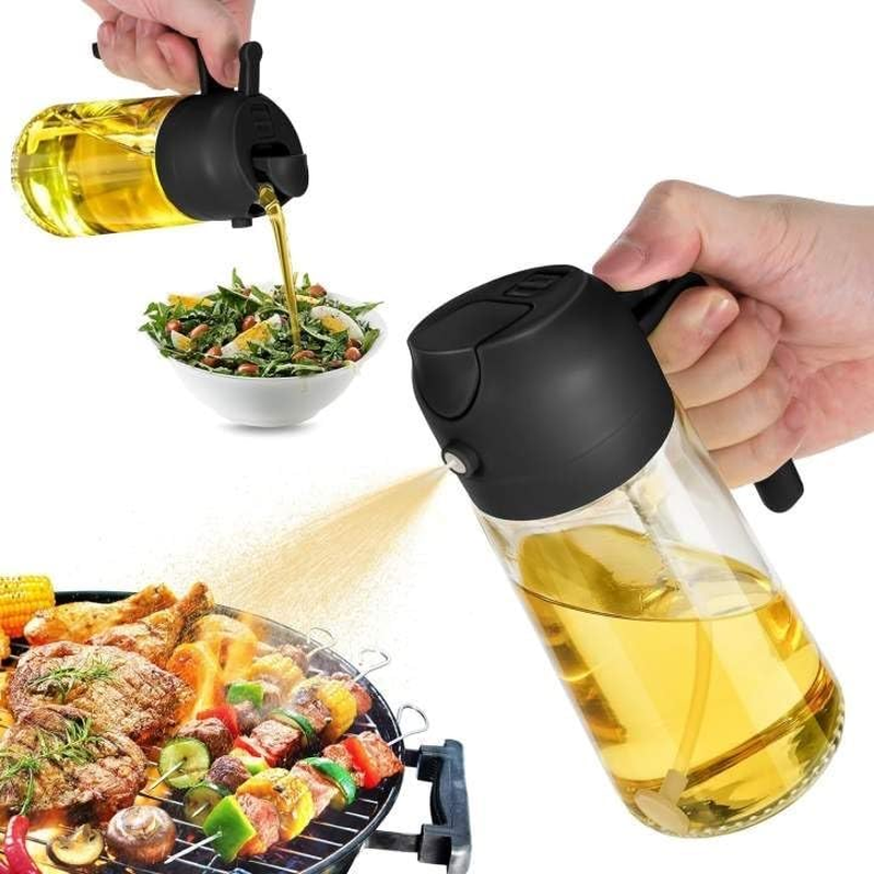 SMART PEPPER Oil Dispenser, 2 in 1 Oil Sprayer for Cooking, 16Oz/480Ml Glass Oil Spray Bottle with Pourer, Food-Grade Oil Dispenser and Oil Sprayer for Kitchen, Salad, Frying, BBQ (White)
