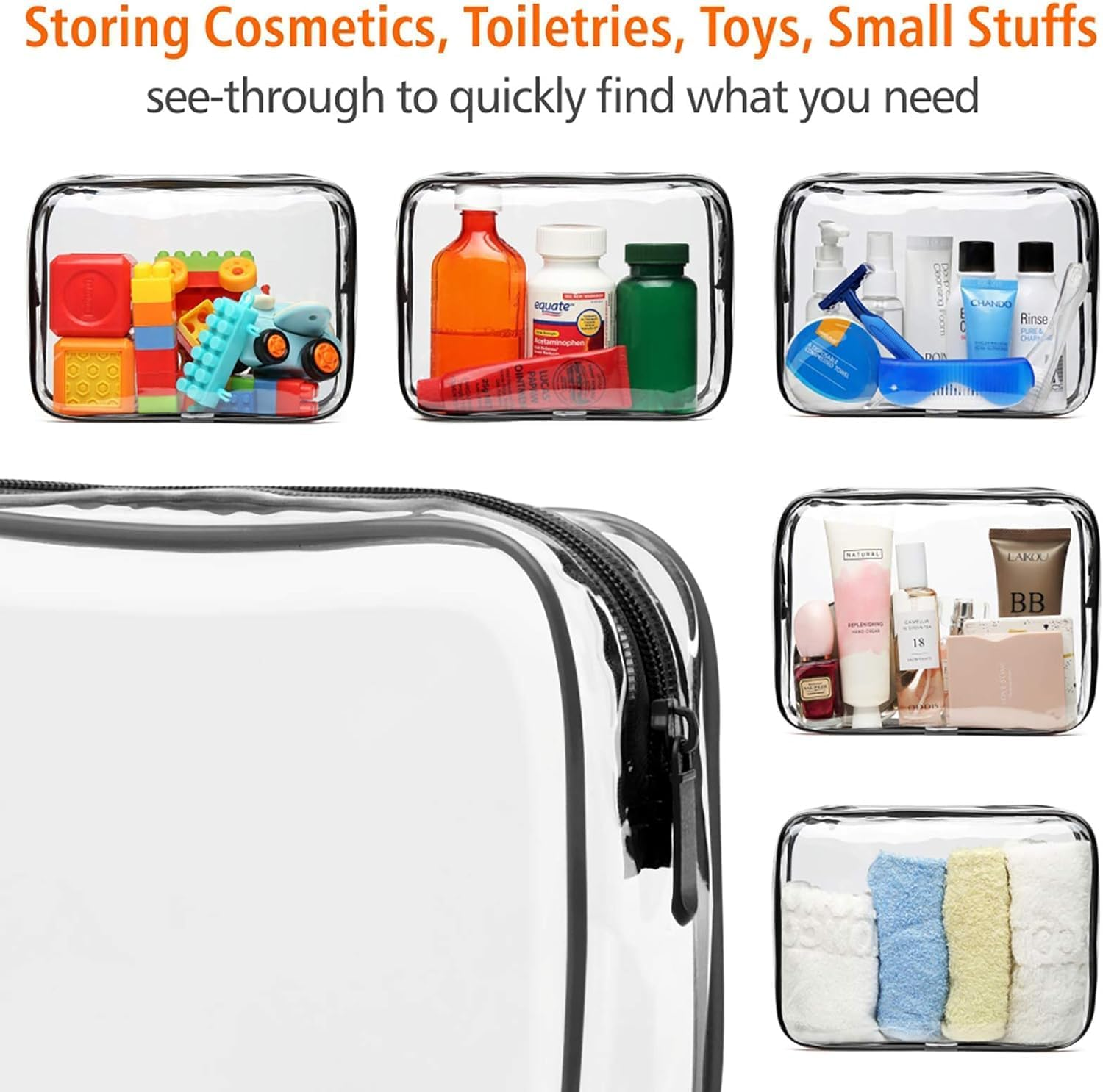 3 Pack Clear Toiletry Bag,Tsa Approved Toiletry Bag, Clear Makeup Bag Waterproof Quart Size Bag, Travel Makeup Cosmetic Bag for Women Men, Carry on Airport Airline Compliant Bag (Black) image number 5