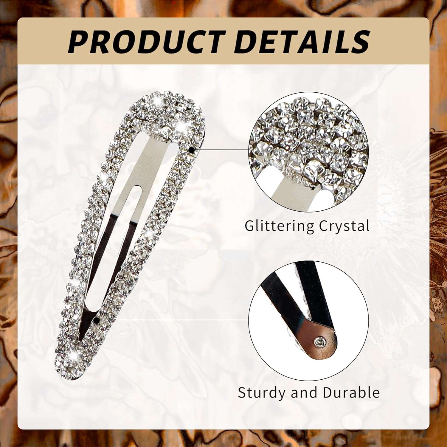 LOSANJI 8PCS Rhinestone Hair Clips, Water Drop Crystal Hair Barrettes, Bling Metal Snap Duckbill Hairpins Sparkle Hair Pin, Glittering Hair Accessories for Women Girls-Color, Gold, Silver, Black - Color, Gold, Silver, Black image number 3