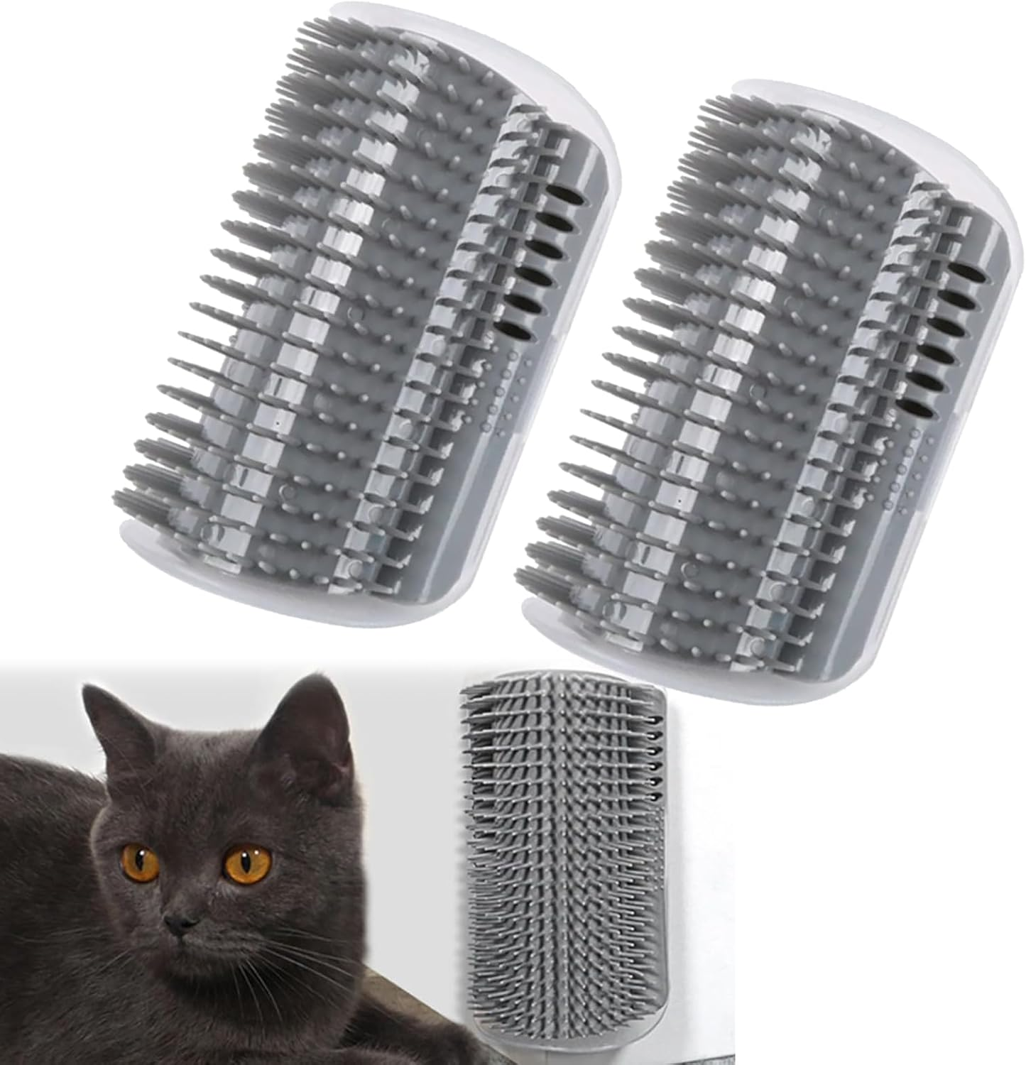 Pack of 2 Soft Cat Brush, Massage Corner for Cats, Self Groomer, Cat Loves Corner Brush, Cat Toy with Catnip for Long Hair, Short Hair, Cat Massage, Grey image number 5