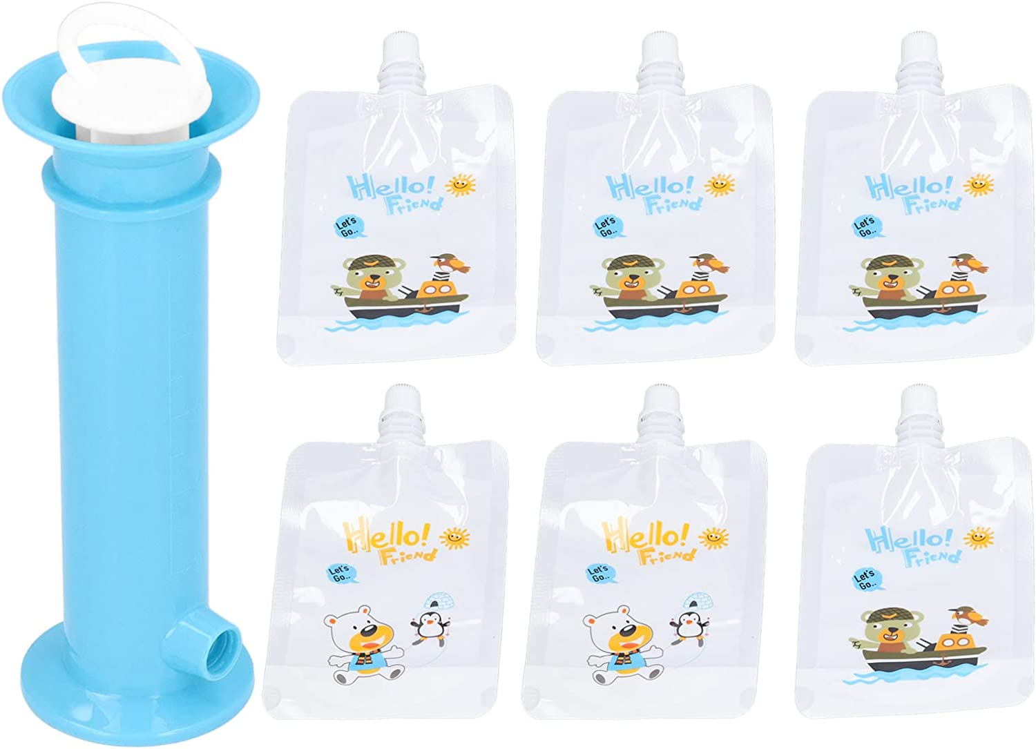 Squeeze Station, Reusable Pouch Filling Station with 6 Pouches for Infant, Babies and Toddlers, Portable Fruit Juice Food Maker for Homemade Baby Food, Semi Solid Food (Blue) image number 1
