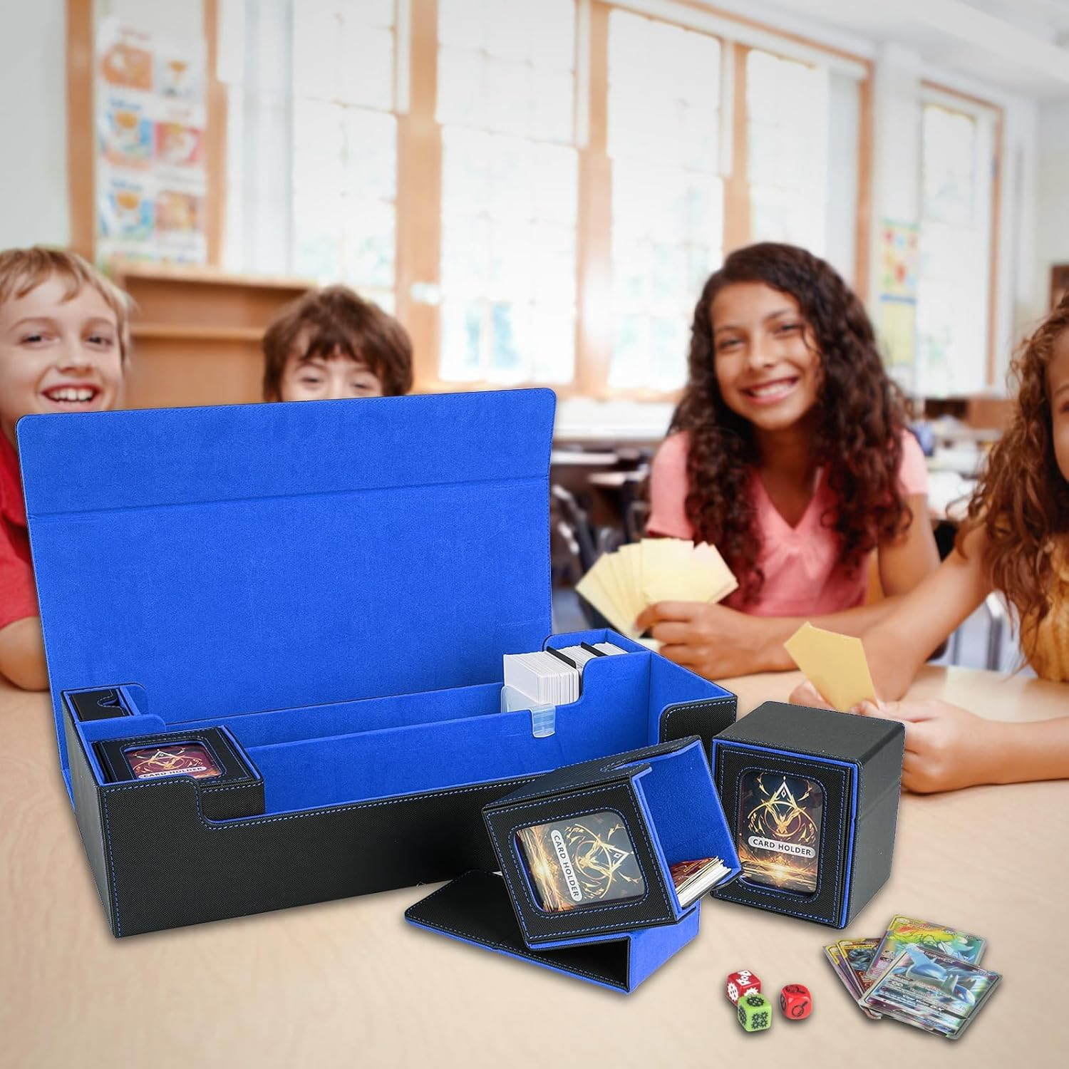 Cardnovux Card Deck Box for MTG Commander, Large 6 in 1 Card Storage Display Case with 5PCS TCG Deck Boxes & Dice Tray, Holds 2400+ Unsleeved Trading Cards (Blue) - Red image number 5
