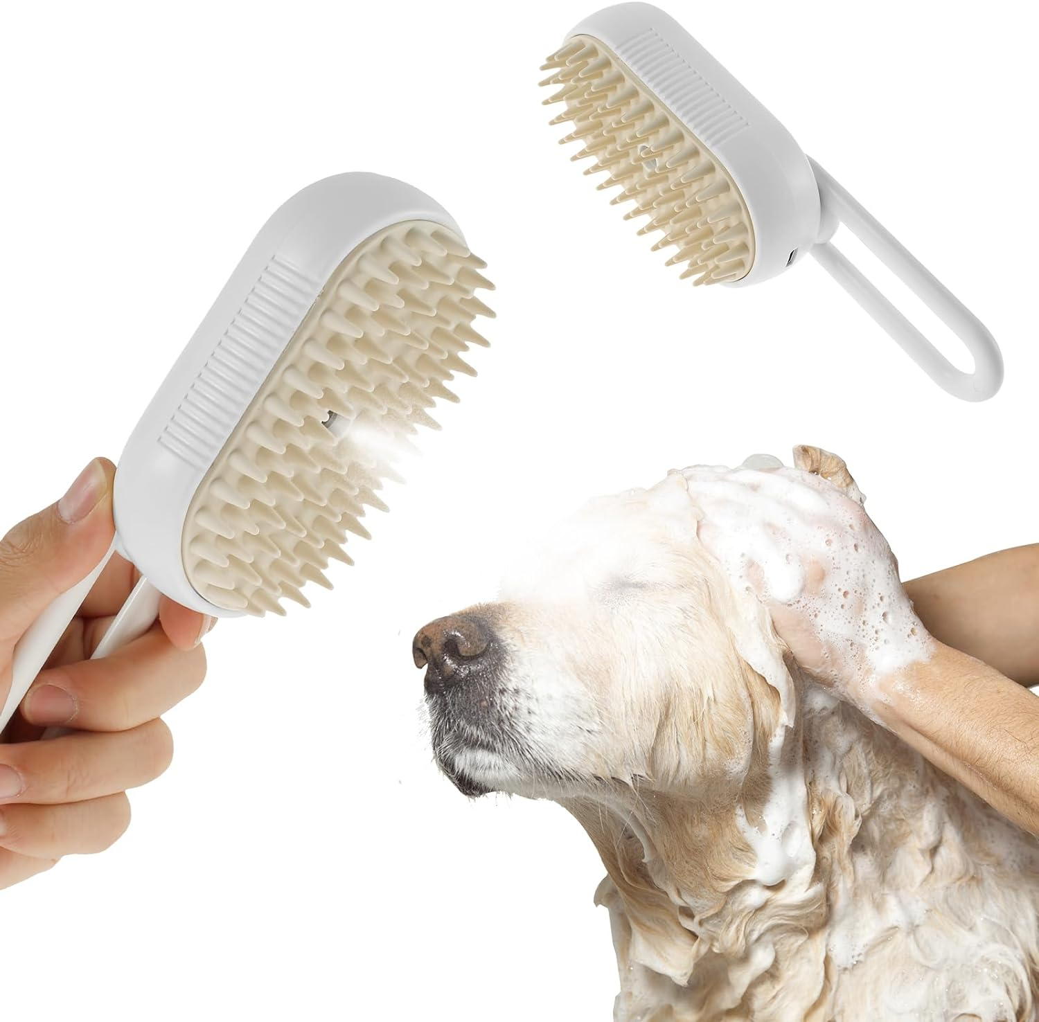 Abizarch Steamy Cat Brush,Steamy Cat Brush with Leave-On Essence, Multifunctional Cat Steamy Brush, Self Cleaning Steam Cat Brush for Massage, Silicone Steam Pet Brush for Removing Tangled(White)