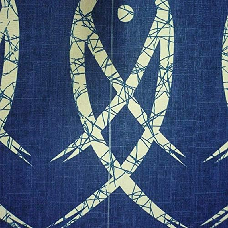Japanese Noren Doorway Curtain Ancient Character Fish Tapestry for Home Decoration Blue 33X59Inch image number 2