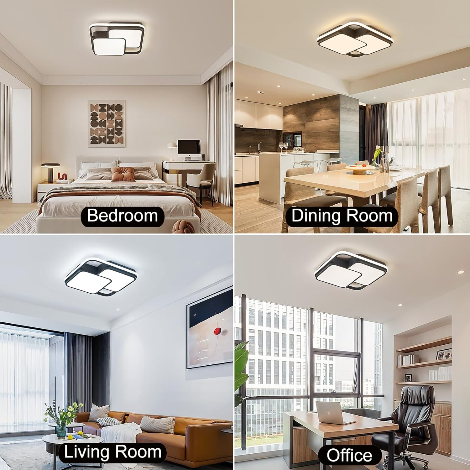 Modern LED Ceiling Light Fixture, Dimmable Black Flush Mount Ceiling Light with Remote, 60W Upgraded Square Bedroom Ceiling Lamp LED Chandelier for Living Room Kitchen Hallway,15.7'' image number 5