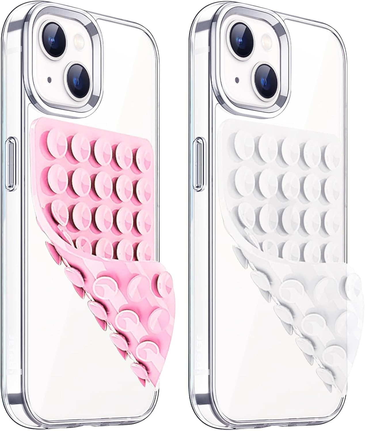 Khxriypha 2 Pack Silicone Suction Cup Phone Case Mount, Double Sided, Hands-Free, Non Slip, Lightpink&Translucent image number 2