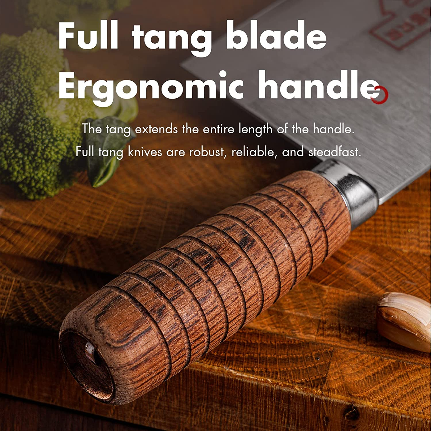 SHI BA ZI ZUO 8-Inch Kitchen Knife Professional Chef Knife Stainless Steel Vegetable Knife Safe Non-Stick Coating Blade with Anti-Slip Wooden Handle image number 4