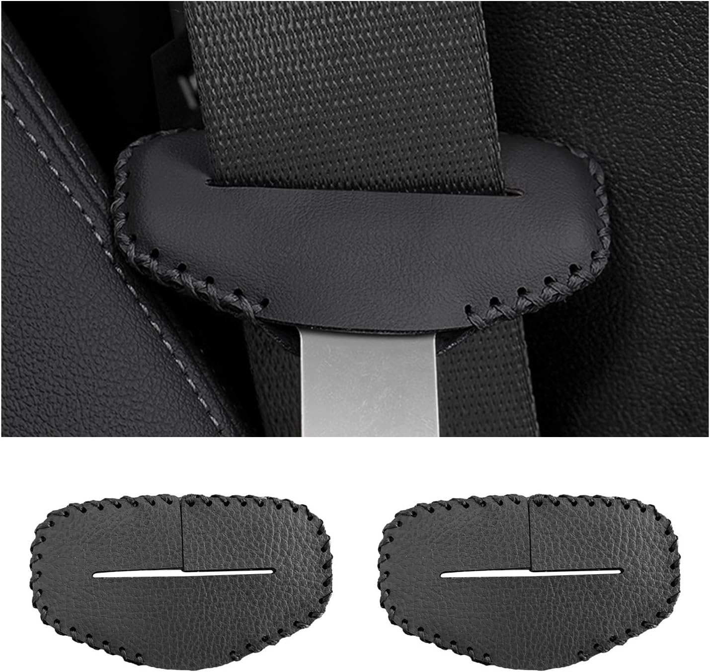 Augeny 2PCS Seat Belt Buckle Cover, Anti-Scratch Leather Car Seat Belt Silencer Clip Holster, Auto Seat Belt Buckle Protector, Universal Interior Decor Accessories for Most Vehicles (Black)