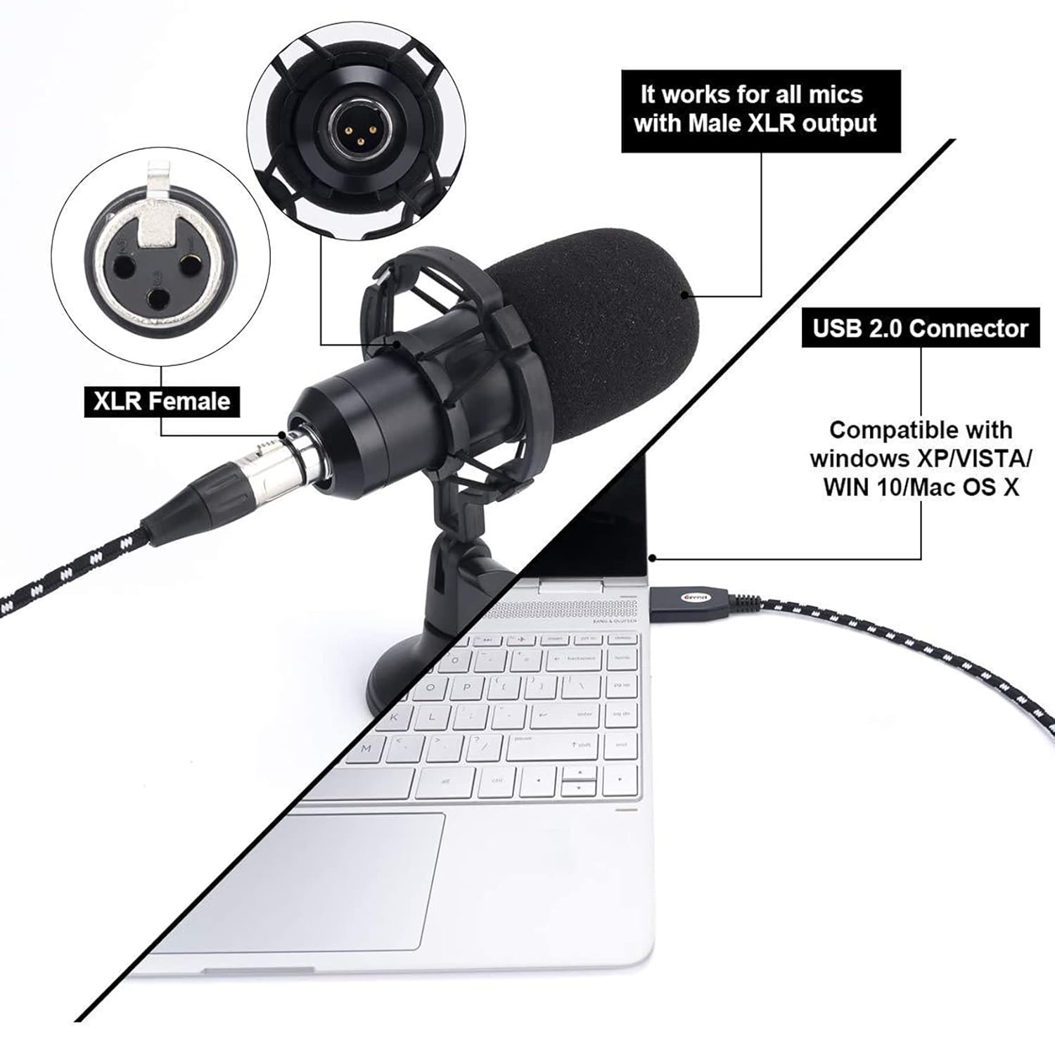 XLR to USB Adapter Cable, Tunghey Microphone Female XLR Cord to Computer PC USB Interface Adapter, 10Feet, Nylon Braided, OFC Shield, Noise Free-For Computer Mic Recording, Live Stream Broadcast (3M) image number 5