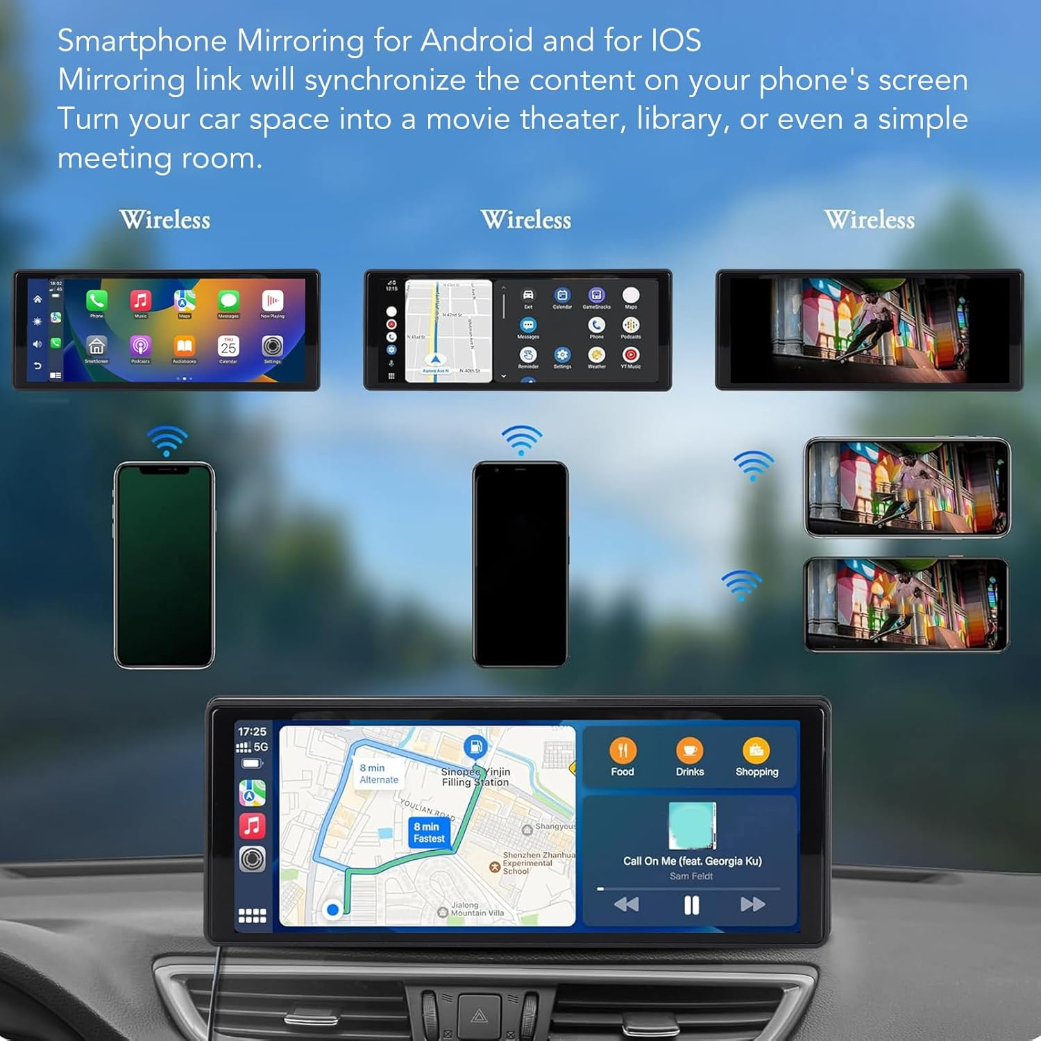 10.26In Touch Screen Carplay Android Auto Car Stereo, Car Play Navigation Voice Control Multimedia Player with Backup Camera, Mirror Link for Ios Android, Handsfree Call Music image number 4