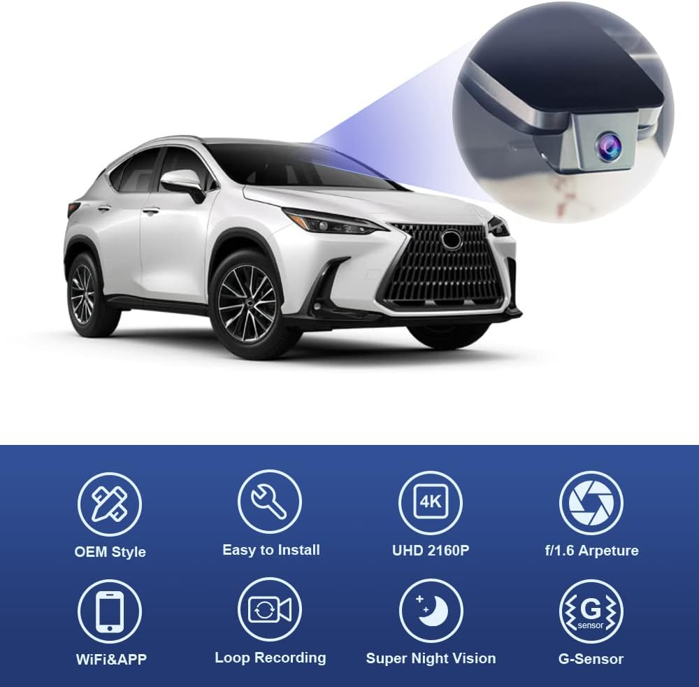Fitcamx 4K Dash Cam Suitable for 2022-2026 Lexus NX350 NX250 NX300 NX Premium Luxury Nx450H F Sport, OEM Look, 2160P UHD Video, G-Sensor Loop Recording, Wifi & APP, Plug & Play, 64GB Card image number 6