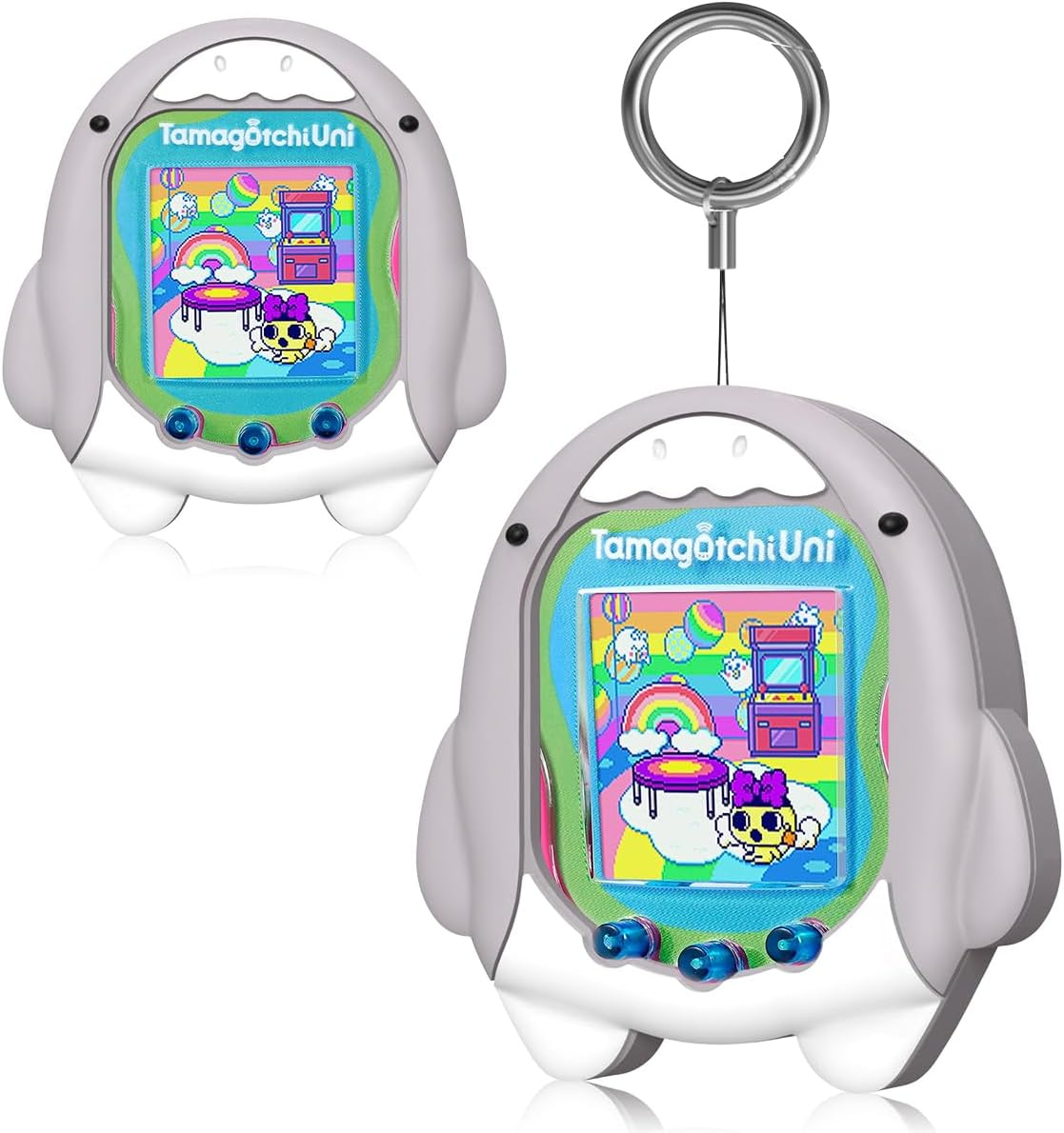 BEARDDO Silicone Case Compatible with Tamagotchi Uni Case, Cute Cartoon Green Dinosaur Virtual Pet Game Machine Protector Cover for Tamagotchi Uni Accessories with Ring Lanyard (Green Dino)