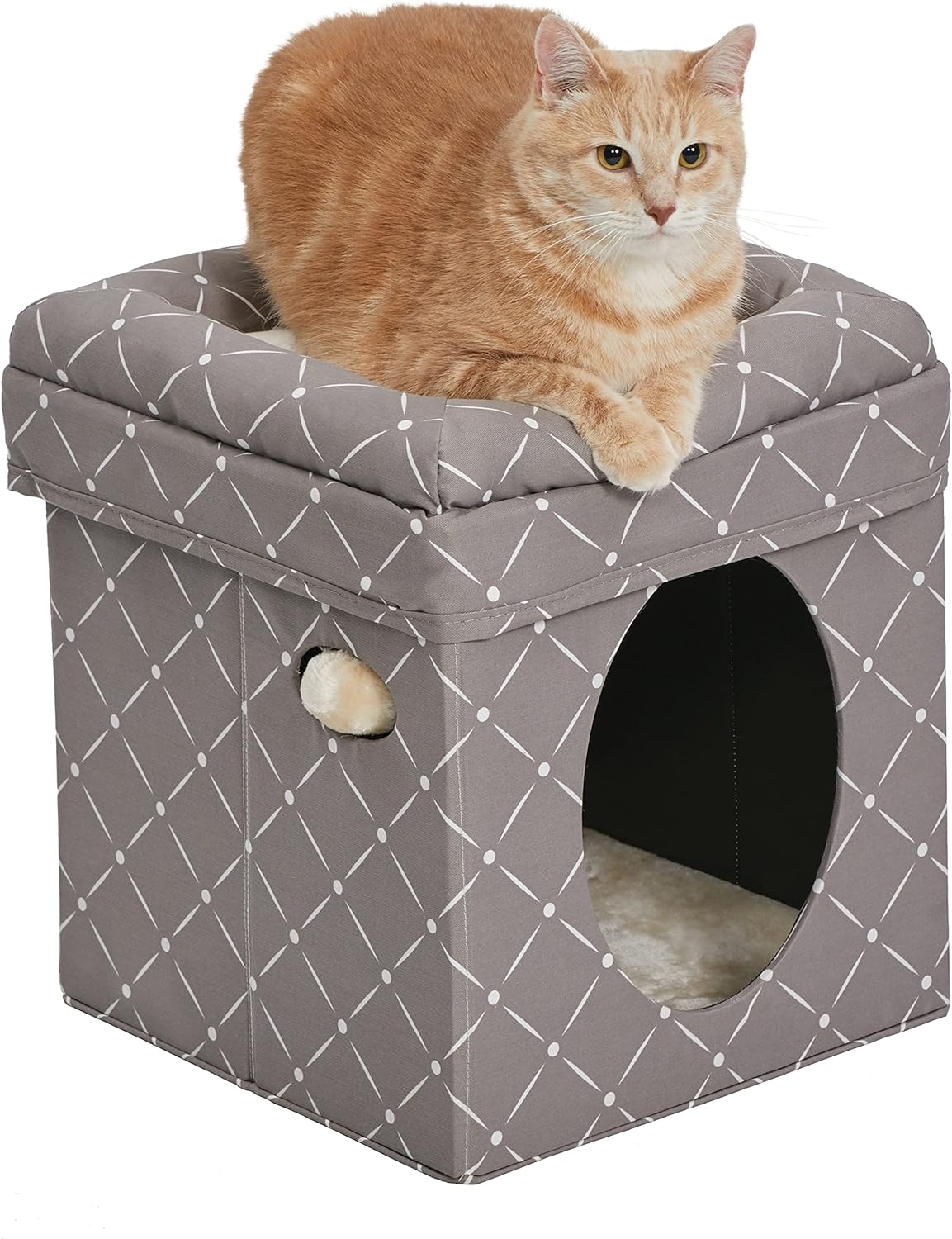 Midwest 137-BR the Original Curious Cat Cube, Cat House/Cat Condo in Brown Faux Suede & Synthetic Sheepskin