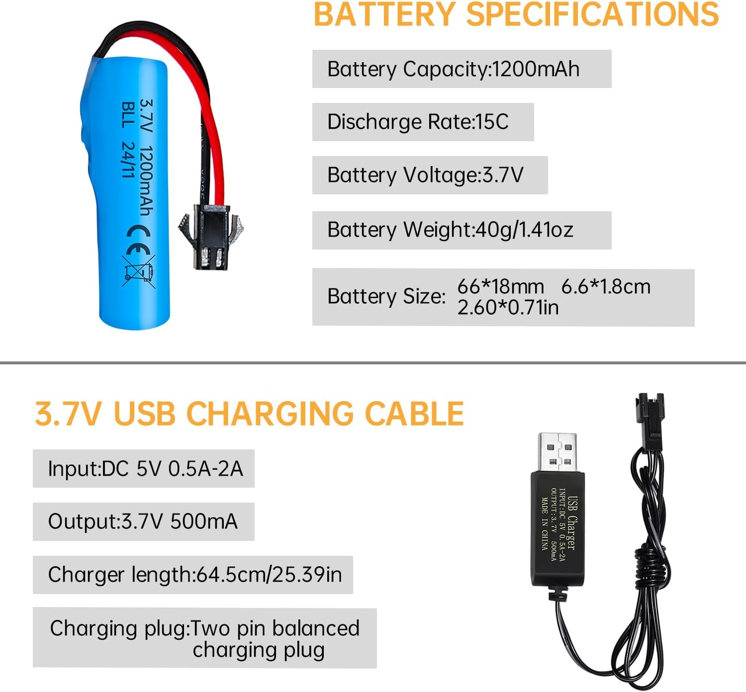 Fytoo 2PCS 3.7V 1200Mah Li Ion Battery SM-2P Plug with USB Charger Suitable for Double-Sided Remote Control Stunt Truck RC Car DE68 DE44 DE45 DE58 DE49 DE57 DE70 Toy Car Battery image number 1