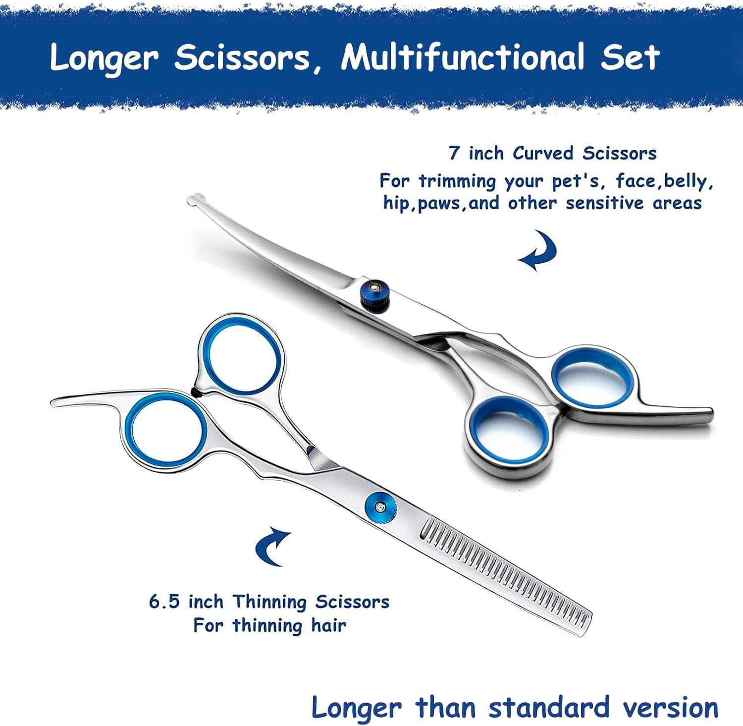 Dog Grooming Scissors - Maxshop 7 Inch Professional 2 Pack Heavy Duty Titanium Stainless Steel Pet Grooming Scissors Kit Rounded Tip Hair Cutting Curved Scissors Thinning Shears for Dogs and Cats image number 3