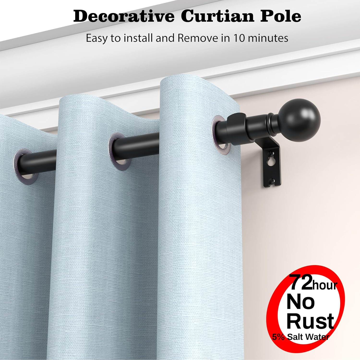 Extendable Curtain Rods, Scope of Retractable 32-64 or 67 Inch Max, Black Curtain Rods for Windows 28 to 63 Inch image number 4