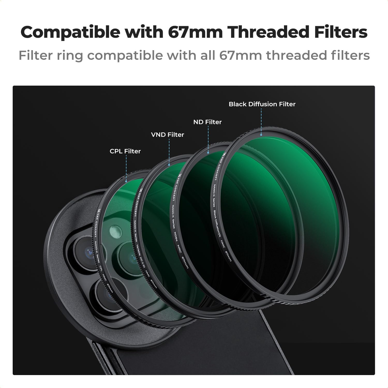 K&F Concept 67Mm ND2-32 Lens Filter with 6.7" Magnetic Case Kit, Variable Neutral Density Filter for Iphone 16 Pro Max/15/14/13/12 Pro Max/16 Plus/15 Plus/14 Plus image number 6