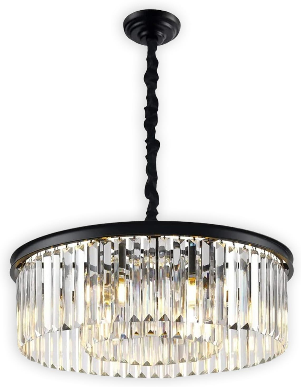 Modern Black Crystal Chandelier Ceiling Light, Semi Flush Mount 5 Lights 2 Tier Crystal round Chandelier Light for Bedroom, Living Room, Dining Room,23.6In,Black