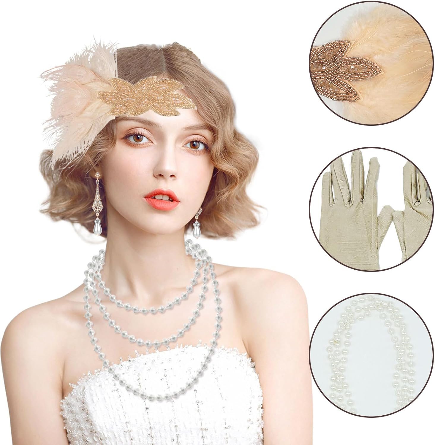 4 Pieces 20S Facny Dress Accessories, Great Gatsby Accessories for Women, 1920S Vintage Flapper Dress Up, Flapper Charleston Accessories, for 20S Party Halloween Masquerade