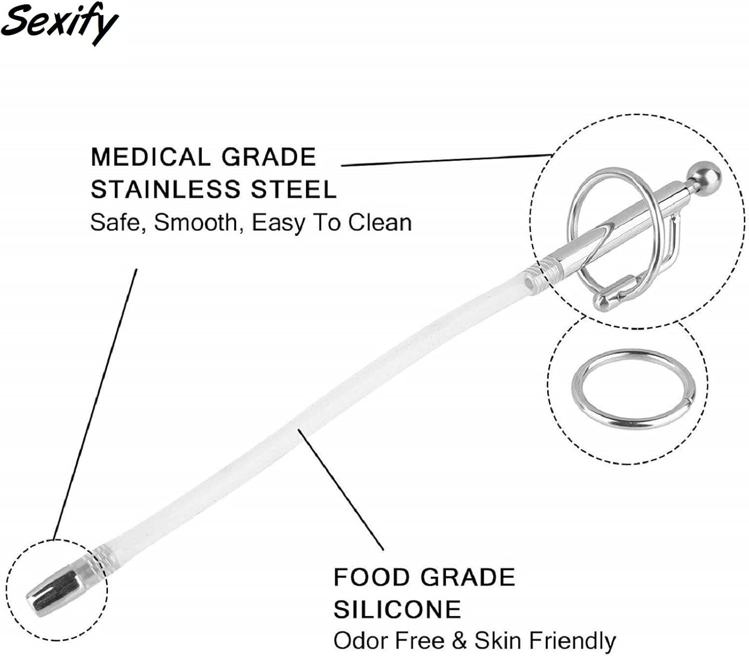 Stainless Steel Urethral Sounds Cum Thru Flexible Long Deep Penis Plug Ring Urethra Masturbation Rod Set Sounding Stimulation for Beginner Metal Dilator Sex Toy