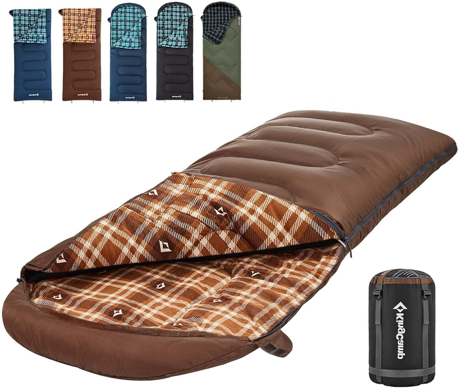 Kingcamp Cotton Flannel Sleeping Bag, Big and Tall Sleeping Bags for Adults Cold Weather, Zip Together for 2P Sleeping Bag for 3 Season, Lightweight, Water Resistant for Family Camping Backpacking