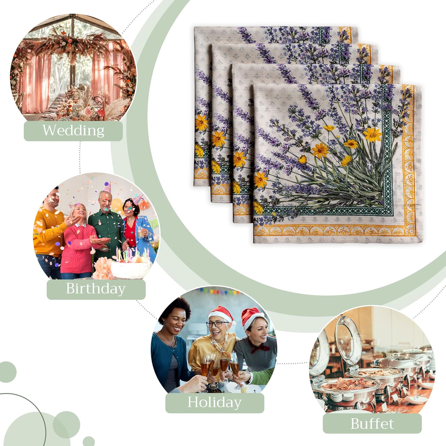 Maison D'Hermine Cloth Napkins Set of 4 100% Cotton Everyday Reusable Square Napkins Cloth Washable, Dinner, Party, Wedding, Restaurant, Spring/Summer (Fanny Lavender, 20" X 20") image number 3