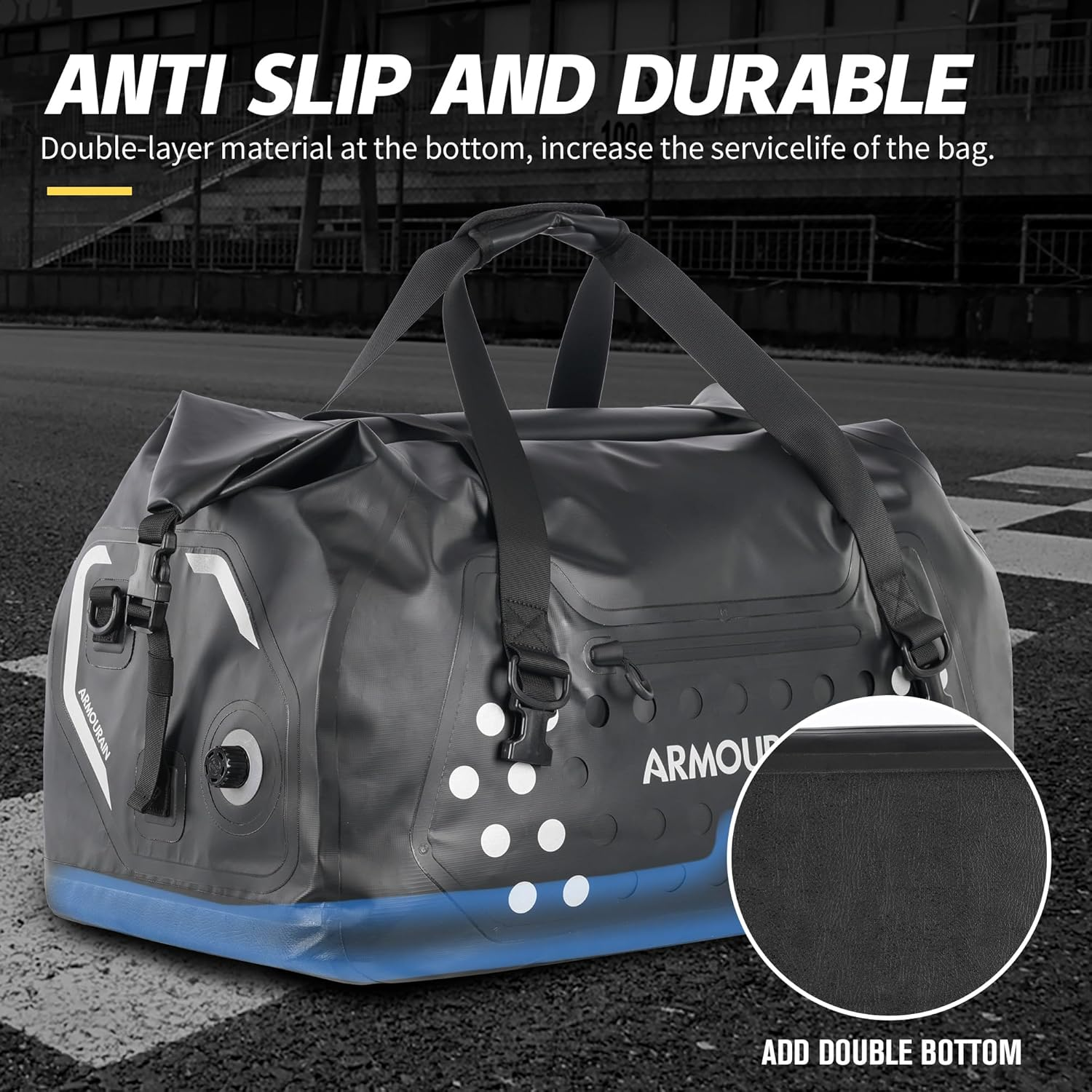 ARMOURAIN Motorcycle Dry Bag 75L Large Waterproof Duffel Bag Foldable Duffel Trunk Seat Bag for Travel,Boating,Motorbike,Kayaking (Black) - Black image number 4