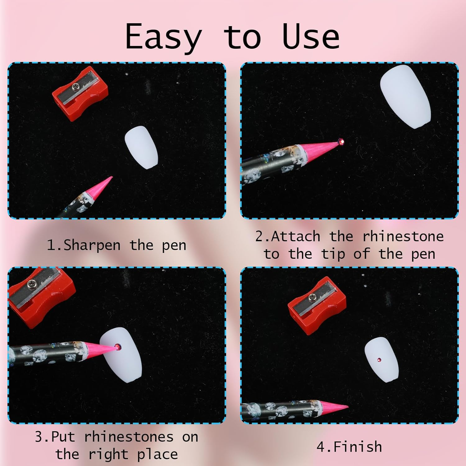 4 Pack Rhinestone Picker Tool, Self Adhesive Wax Pencil for Rhinestones, Rhinestone Pen Gem Picker Tool with Pencil Sharpener Nail Dotting Tool for Nail Art DIY Painting image number 5