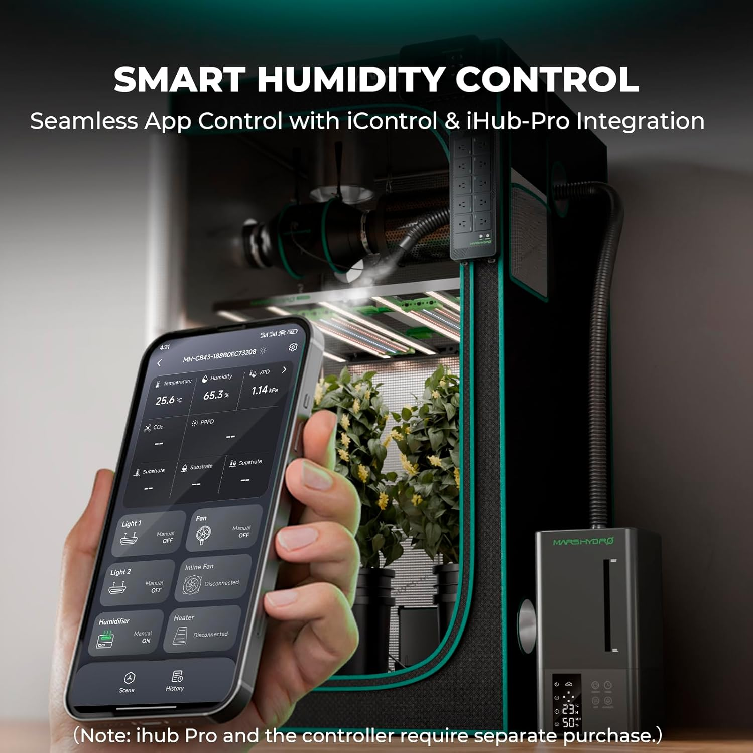 MARS HYDRO Plant Humidifier 6L,With Adjustable Humidity,Timer Function,Ultrasonic Precise and Silent Operation,No-Leak Seal for Grow Tent,Indoor Planting,Greenhouse,Bedroom image number 1