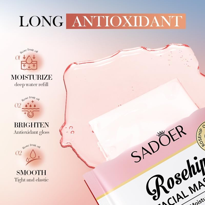 Rosehip Facial Mask with Squalane, Moisturising Sheet Masks, 12 Pack