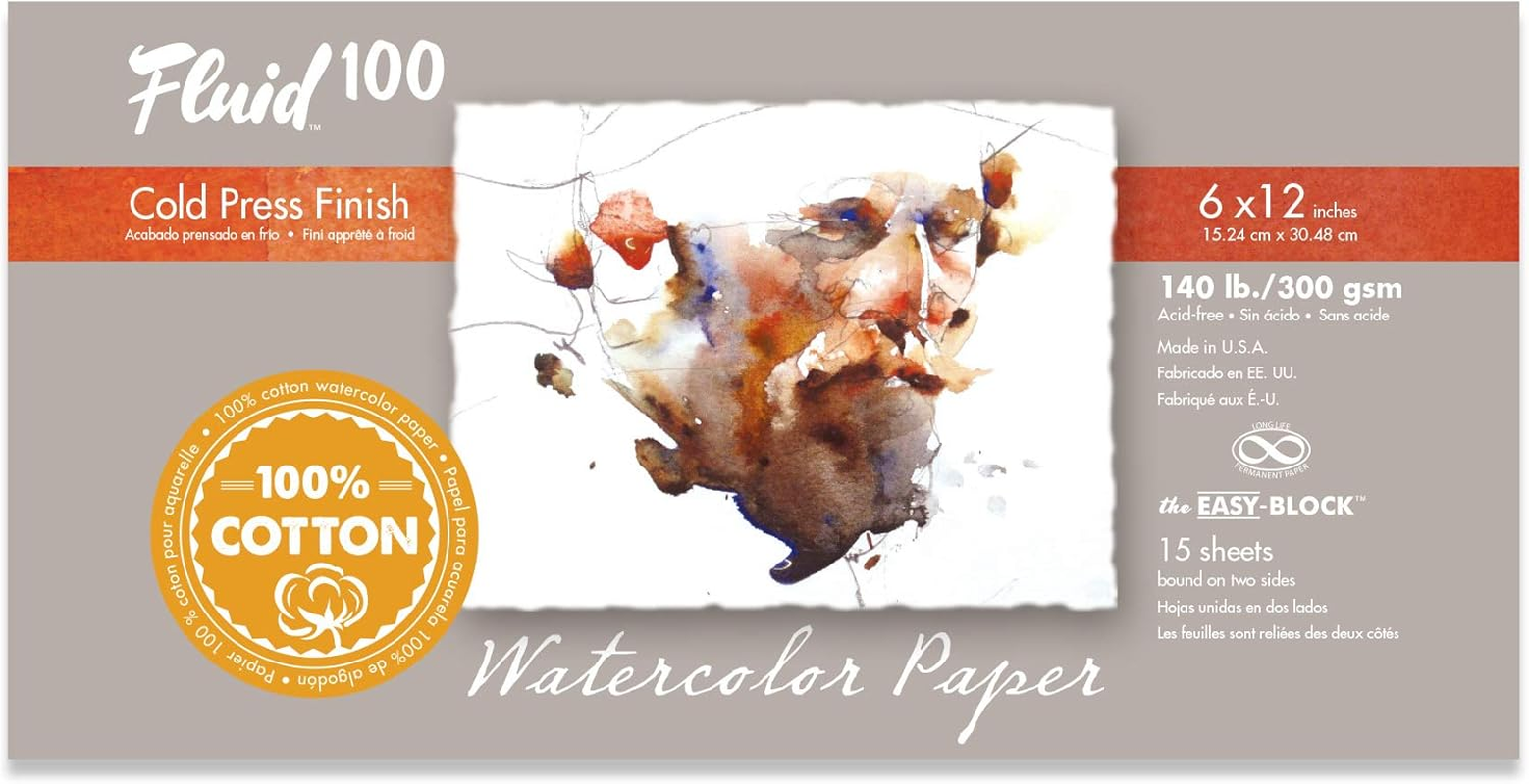 Speedball Fluid 100% Rag CP Watercolour Block Pad, 15 Sheets 9X12 Inches, Superior-Grade Material, Distinctive Textured Surface, Ideal for Watercolour Artistry image number 2