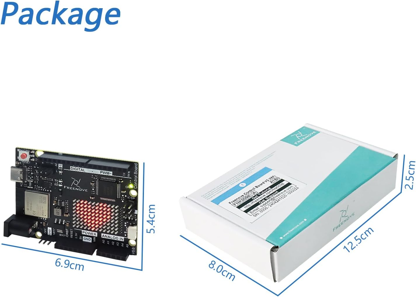 Freenove Control Board V5 Rev4 Wifi (Compatible with Arduino IDE), Arm Cortex-M4 Microcontroller, Onboard ESP32-S3, LED Matrix, USB-C Connector, Example Projects and Code Tutorial