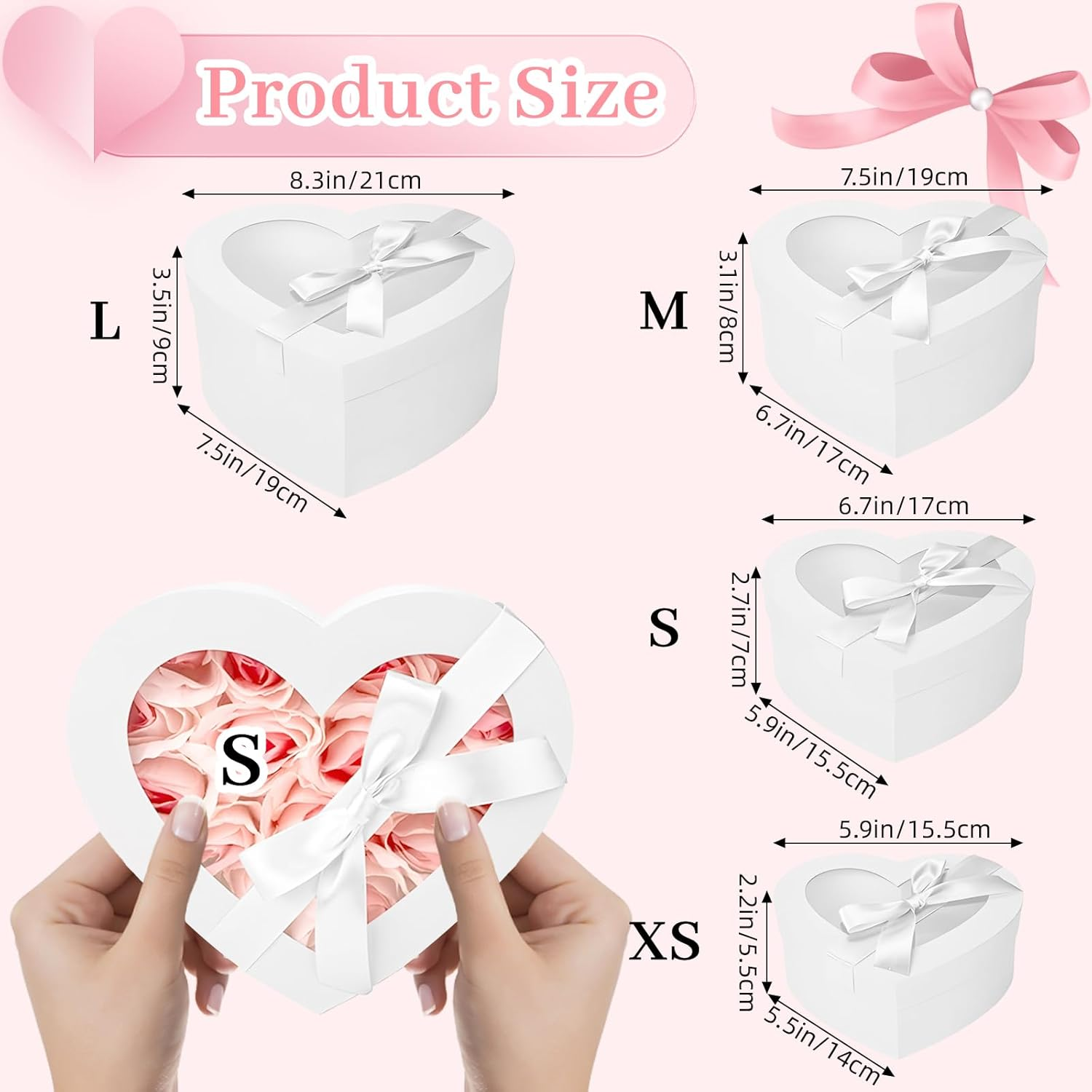 4Pcs Nesting Heart Shaped Gift Box with Clear Window Lids & Ribbons for Gifts Flower, Assorted Size Heart Gift Box Bulk for Mother'S Day Valentine'S Day Wedding Birthday Bridesmaid Proposal