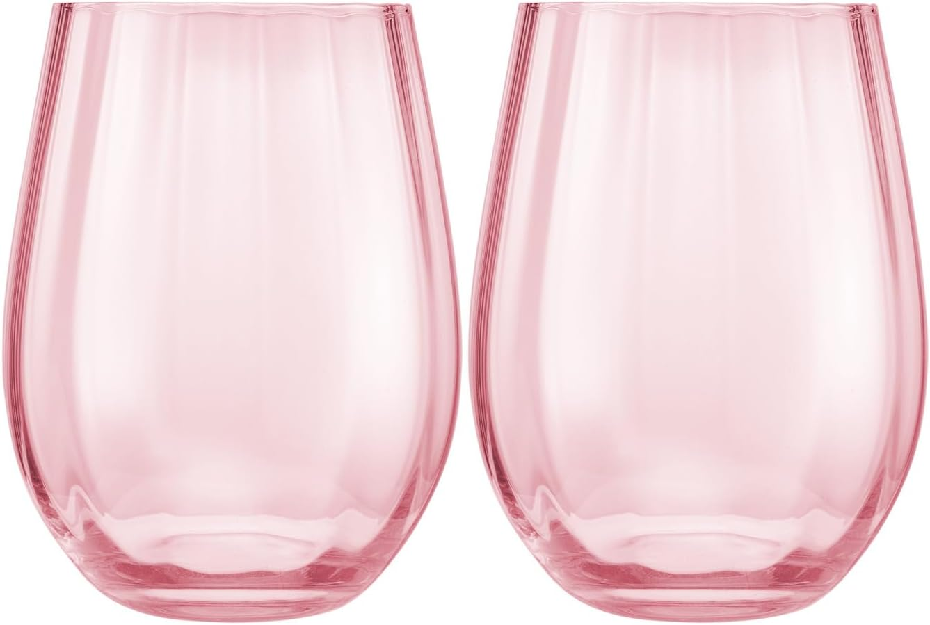 Maxwell & Williams Wicked Pink Goes Good with Green Ribbed Stemless Glass in Glinda Gift Box, Pink (Set of 2)