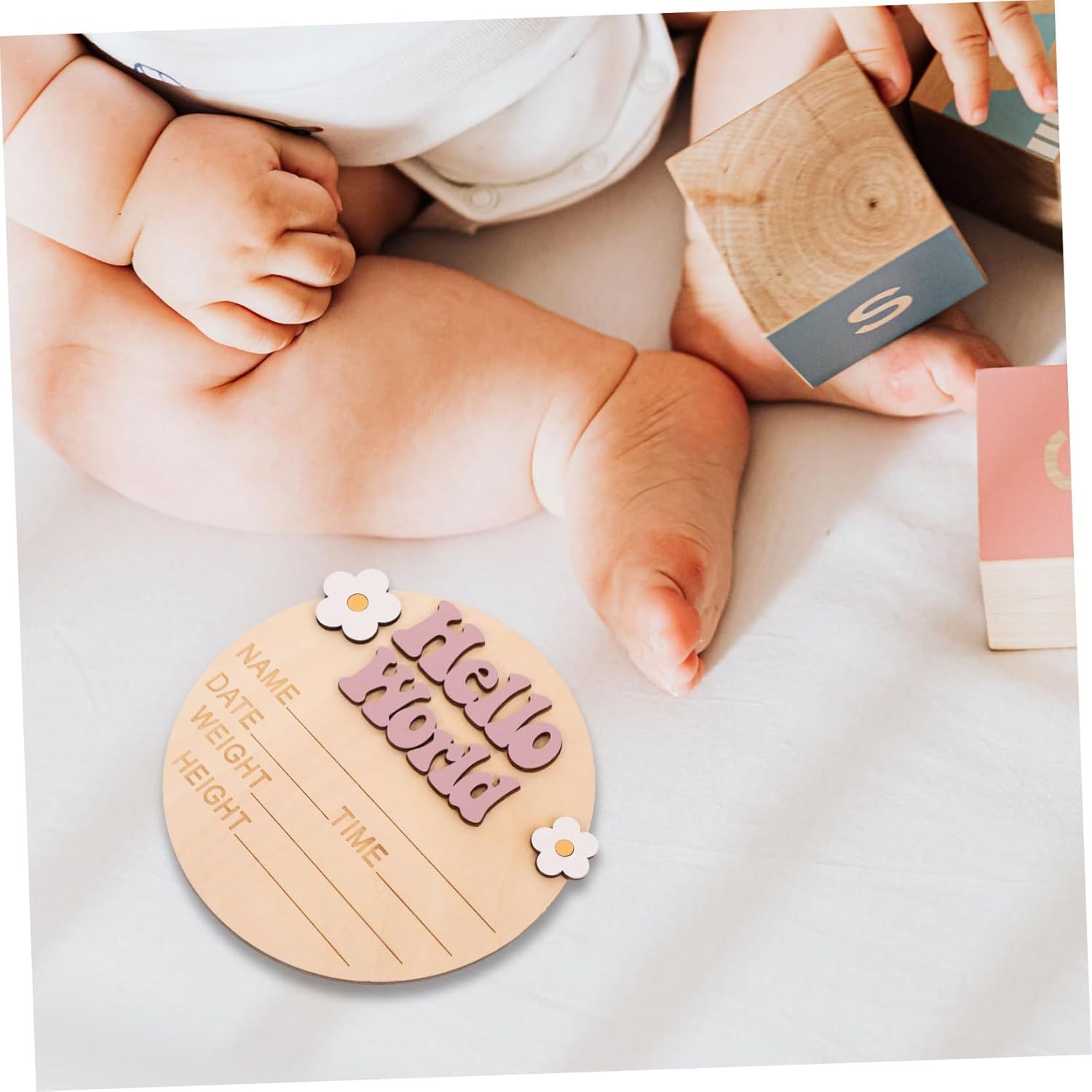 HANABASS Rustic Wood Baby Announcement Sign Flower Decor Newborn Birth Announcement Photo Prop for Nursery Baby Name Sign Card and Welcome - Multi image number 7