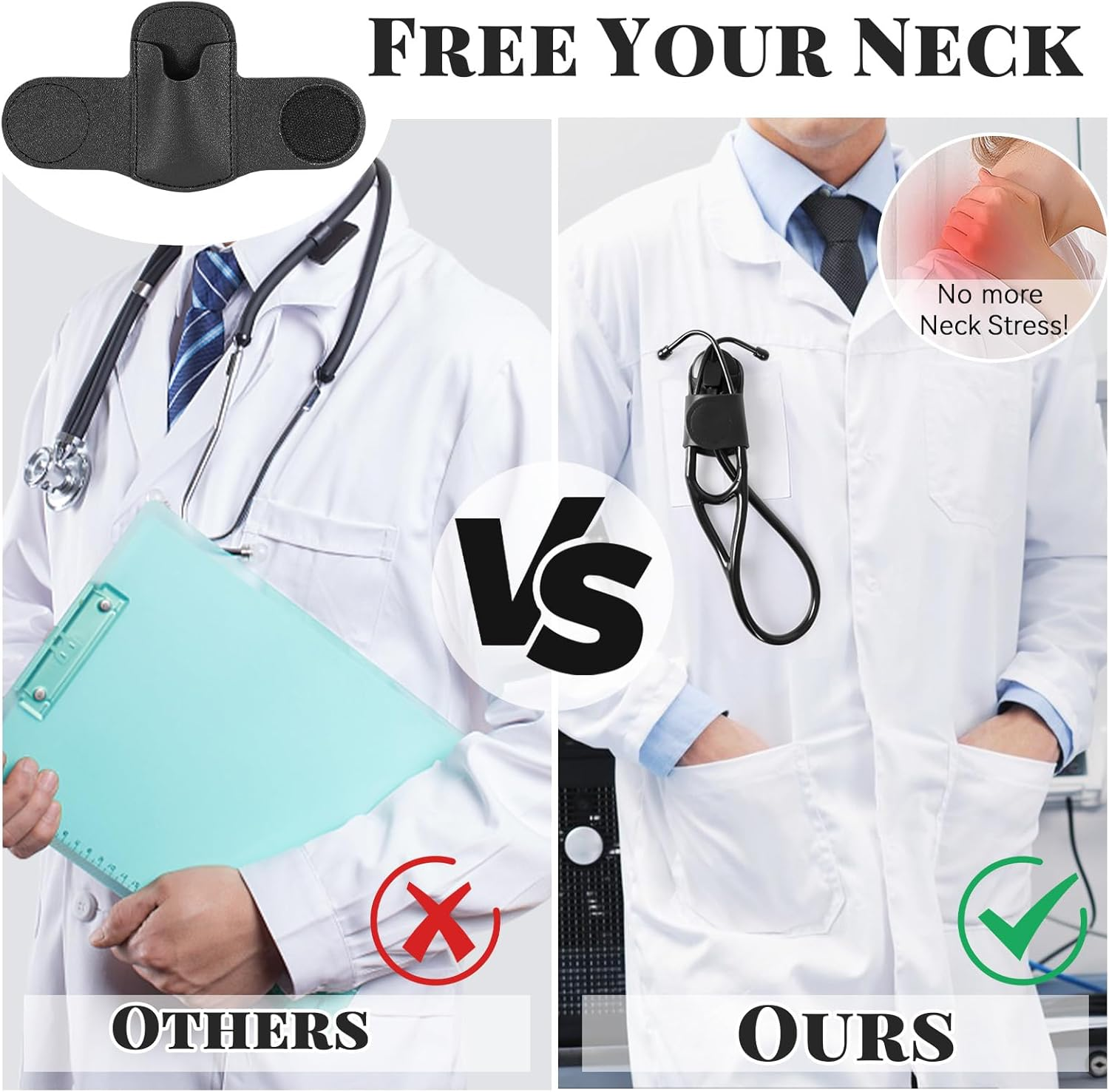 Leather Stethoscope Holder Hip Clip, Stethoscope Hip Holder for Waist Belt, Clip-On Stethoscopeholder for Physicians Nurses(Black) - Black image number 4