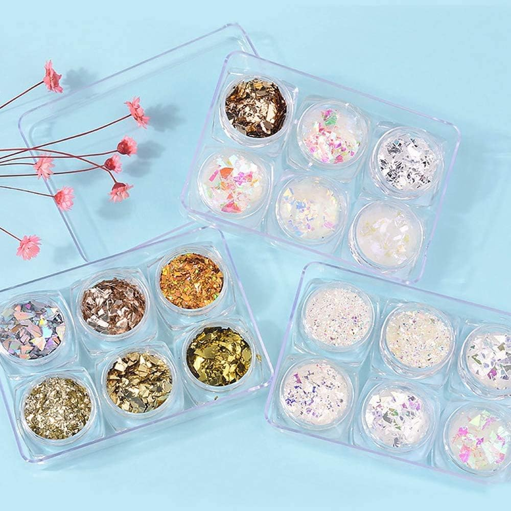 18 Boxes Nail Flakes Glitter Paillette Nail Sequines Glitter Gold Silver for Nail Art Decoration image number 1