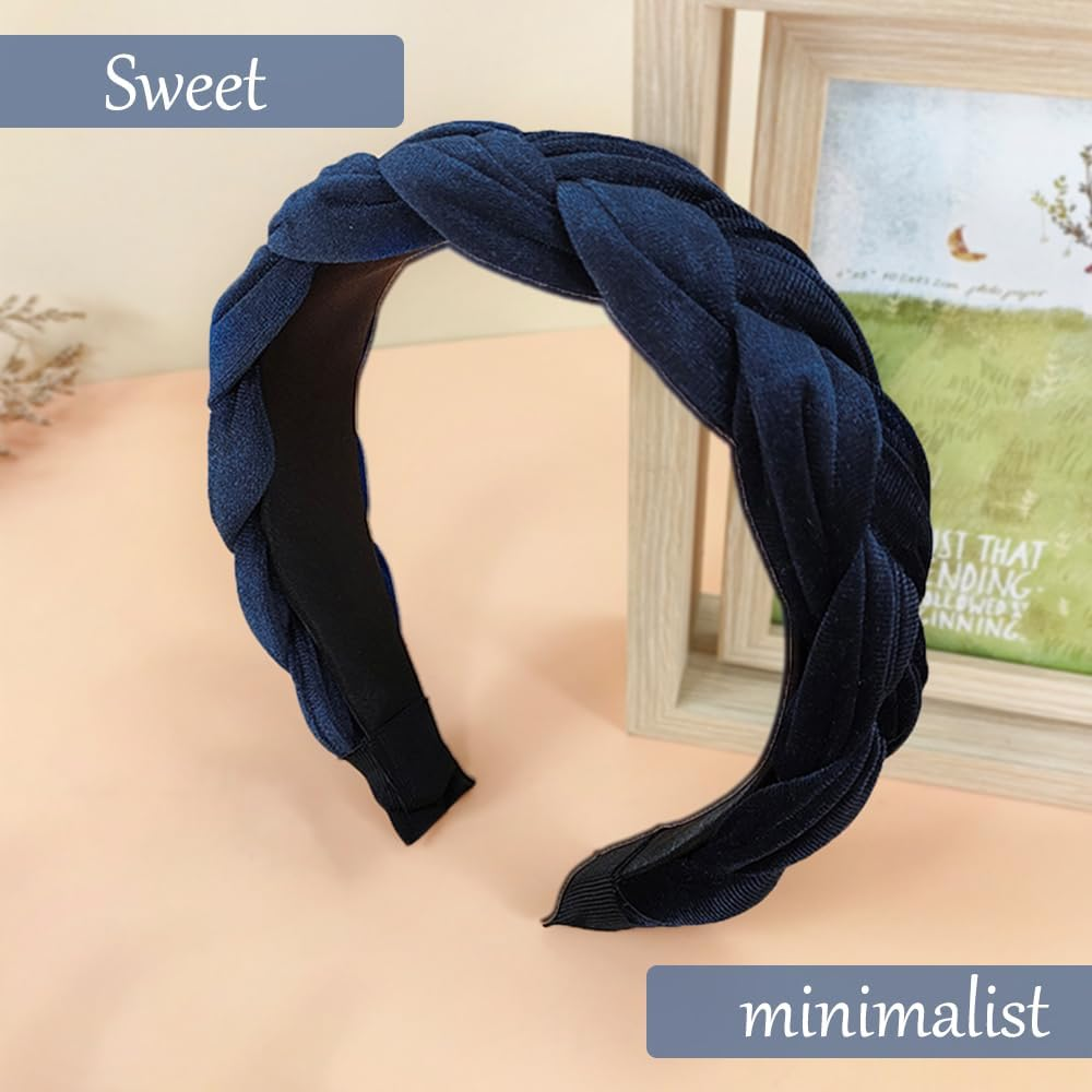 Navy Blue Velvet Headband Braided Headband, Velvet Braided Headbands, Velvet Headbands, Traditional Hair Accessories, for Women and Girls, Ideal for Refined Daily Looks image number 4