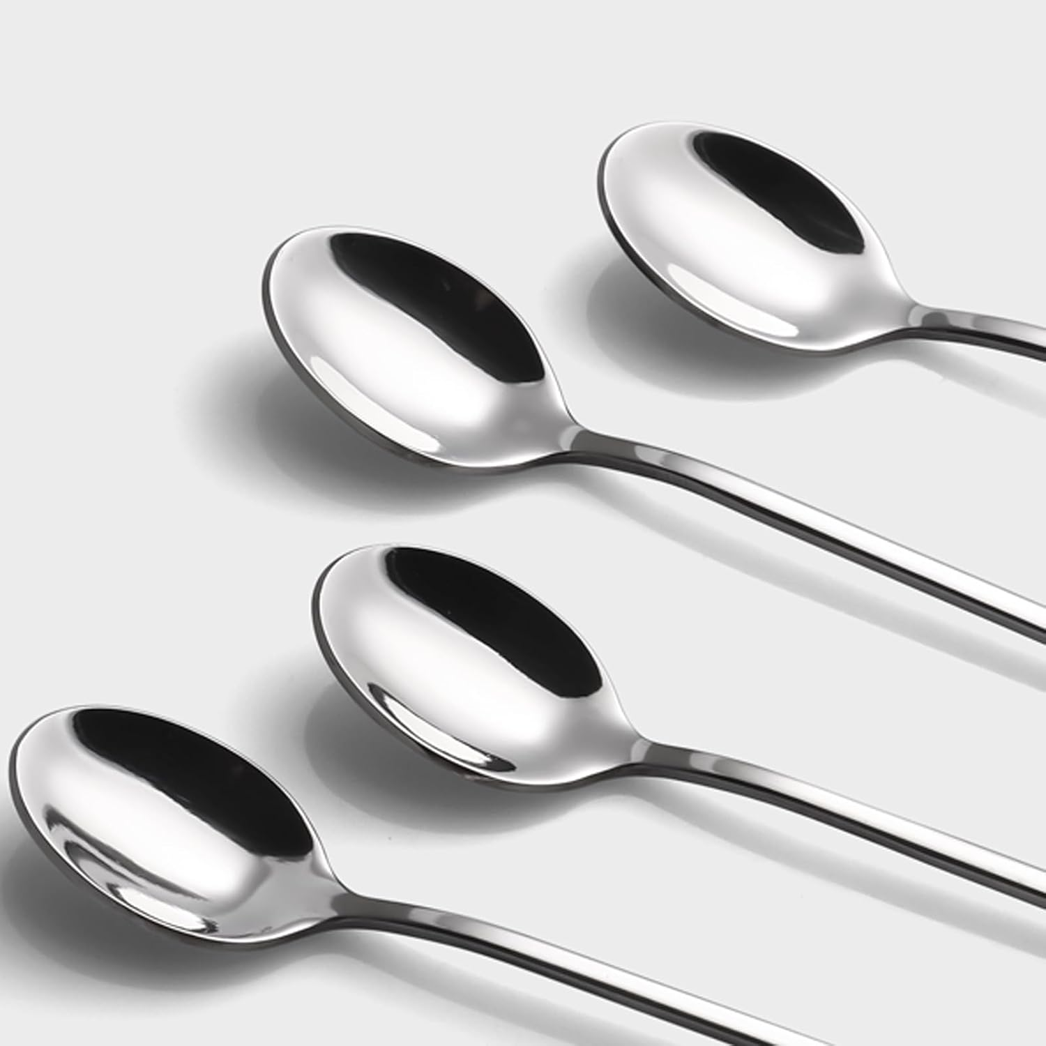 Tiokin Long Handle Spoons, 223Mm Teaspoons with Long Handle, Stainless Steel Stirring Spoons Set of 2, Mixing Ice Cream Spoon, Ideal for Iced Coffee Tea Milk Shake Sundeas Cool Drinking
