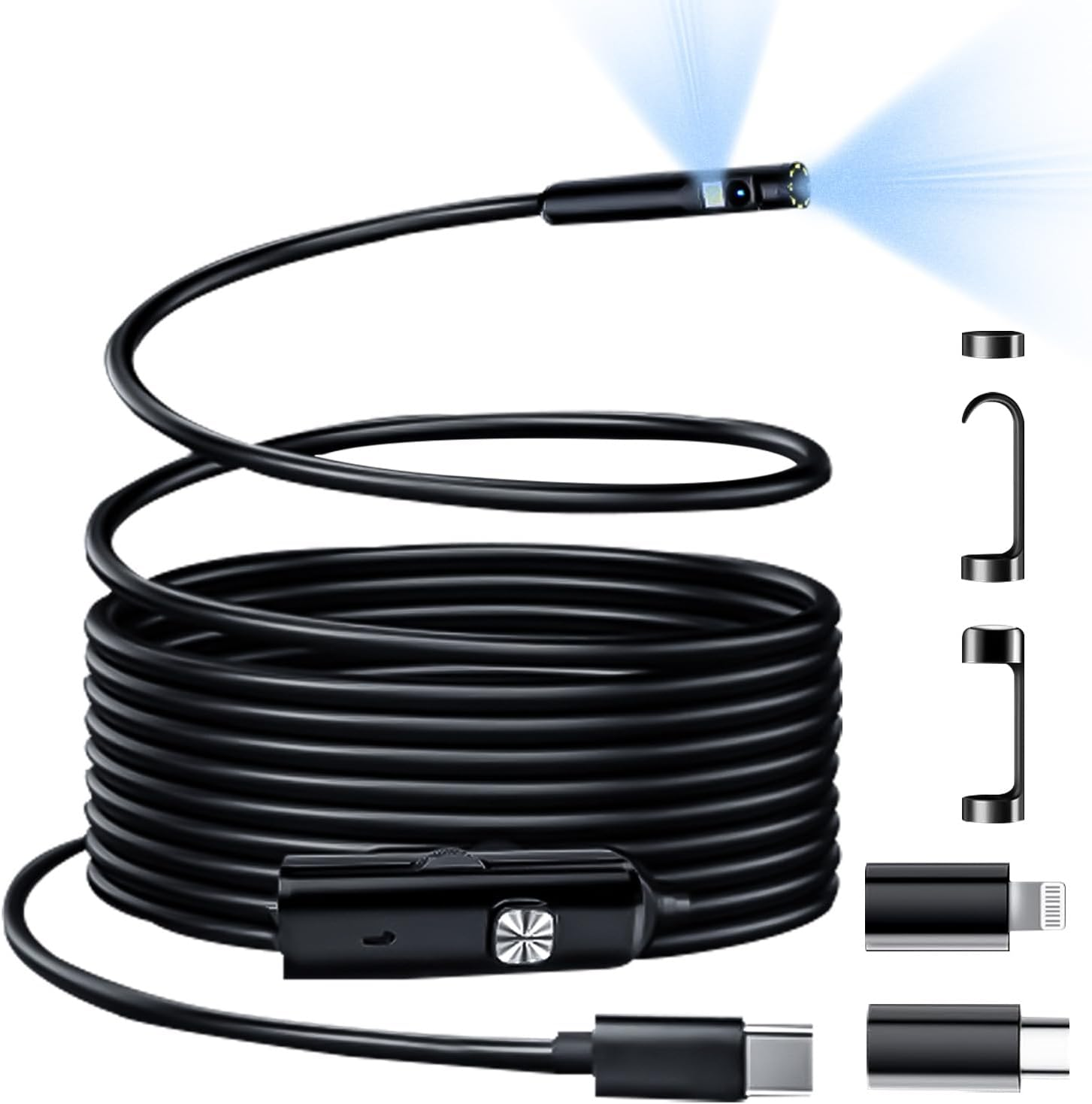 SBERAY Endoscope Inspection Camera, 1920P Dual Lens Borescope with Adjustable 8 LED Lights, 16.4FT/5M Semi-Rigid Cable, IP67 Waterproof Snake Camera for Automotive, HVAC, Sewer, Pipe Inspection image number 1